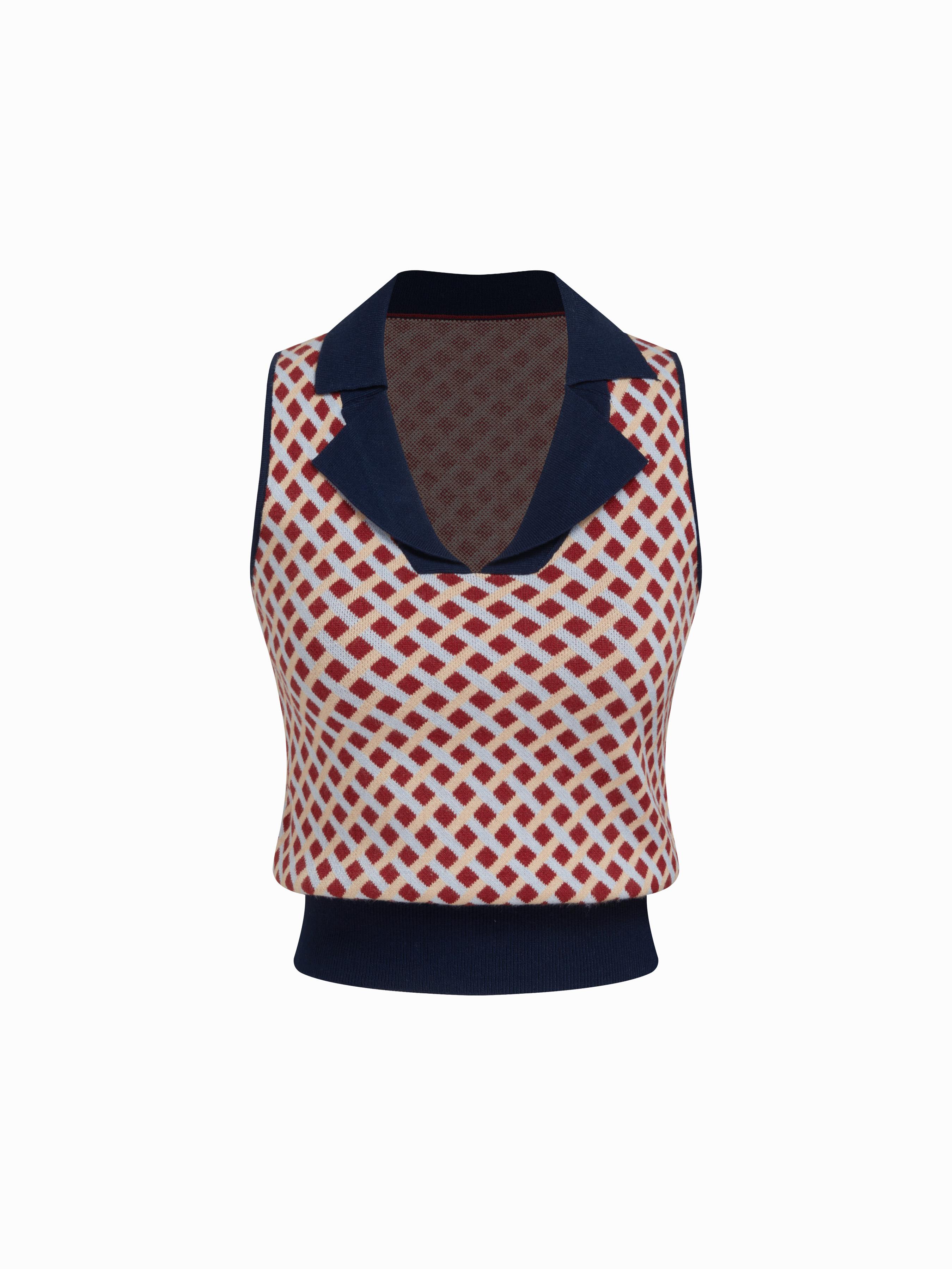 Knit Jacquard Collar Geometric Pattern Tank Top by CIDER