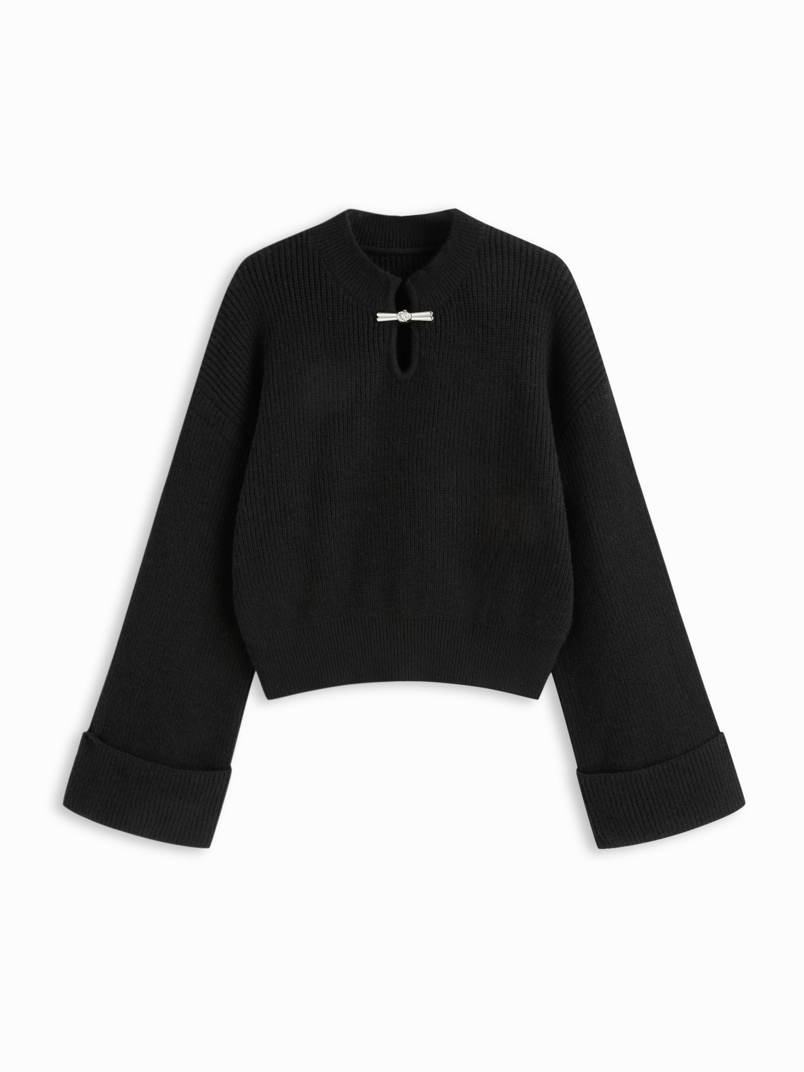 Knit Metal Detail Long Sleeve Top Curve & Plus by CIDER