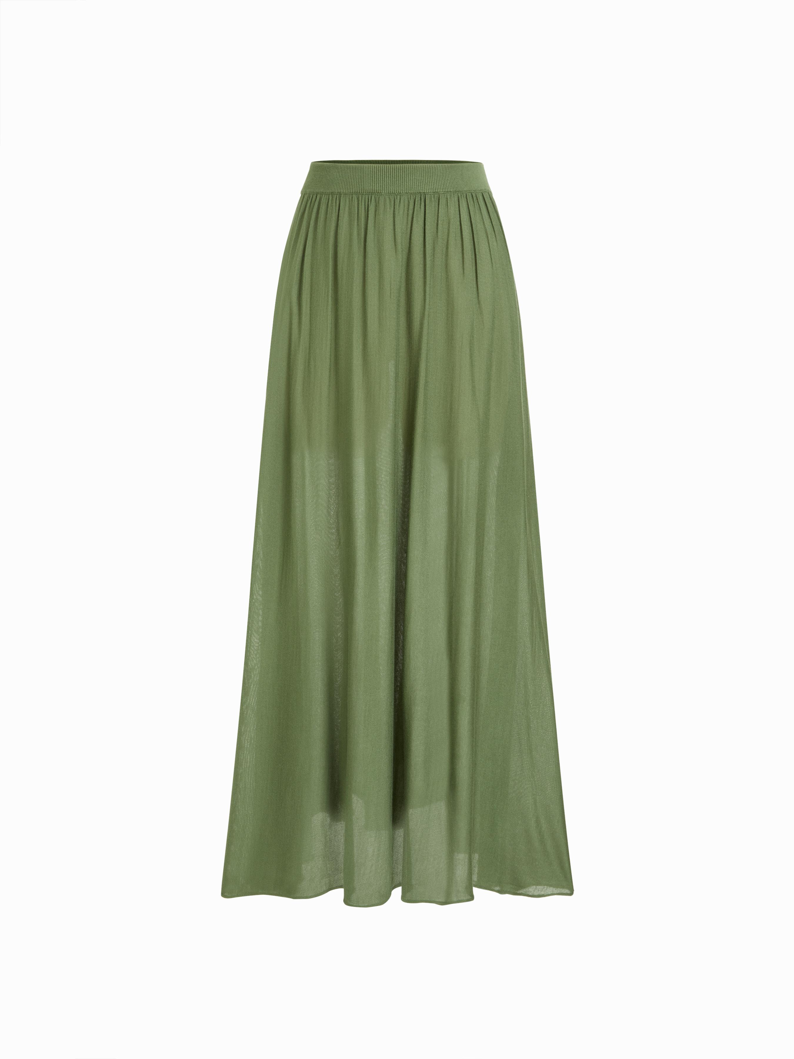 Knit Mid Rise High Stretch Draped Maxi Skirt by CIDER