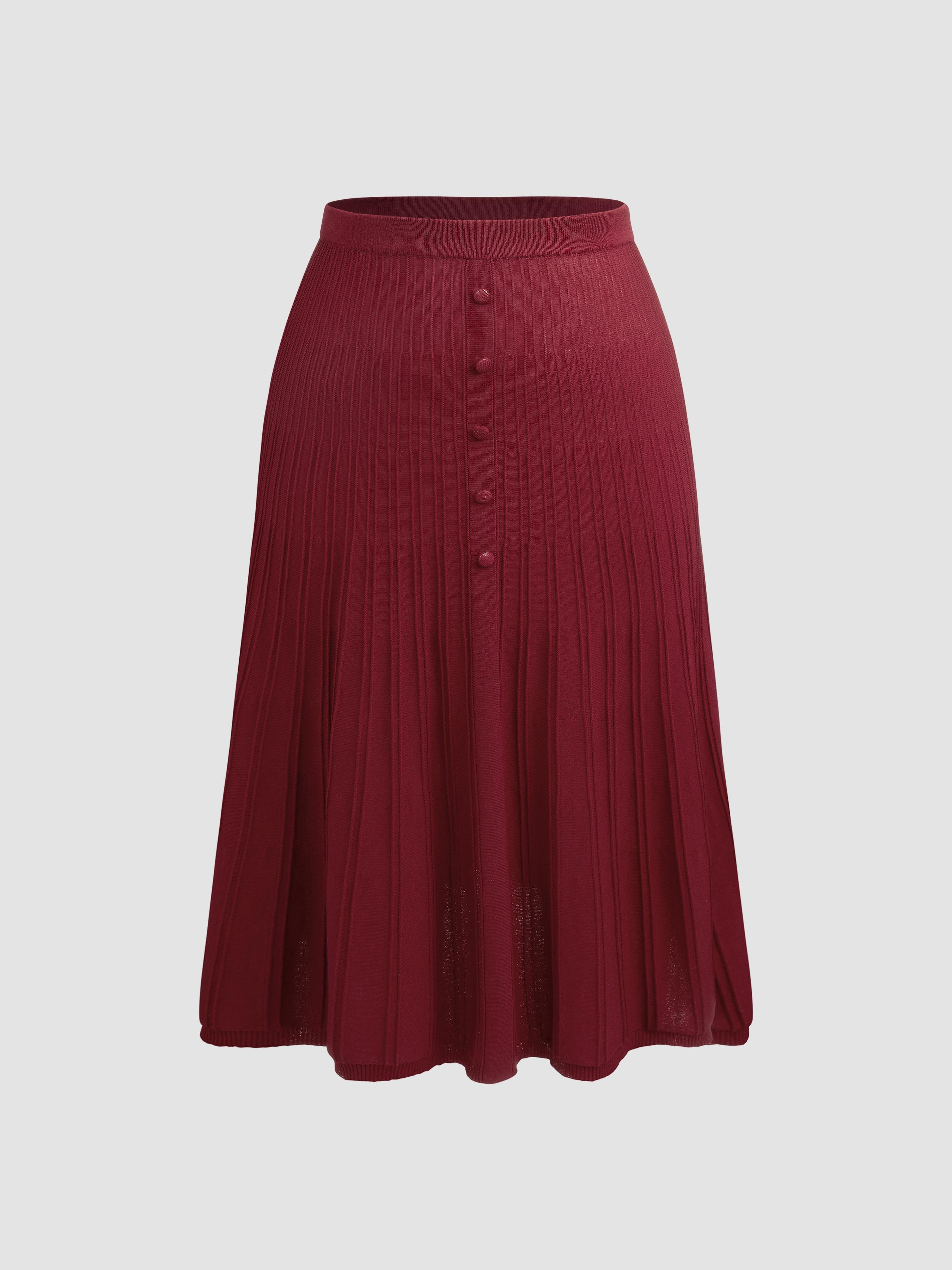 Knit Mid Waist Button Maxi Skirt Curve & Plus by CIDER