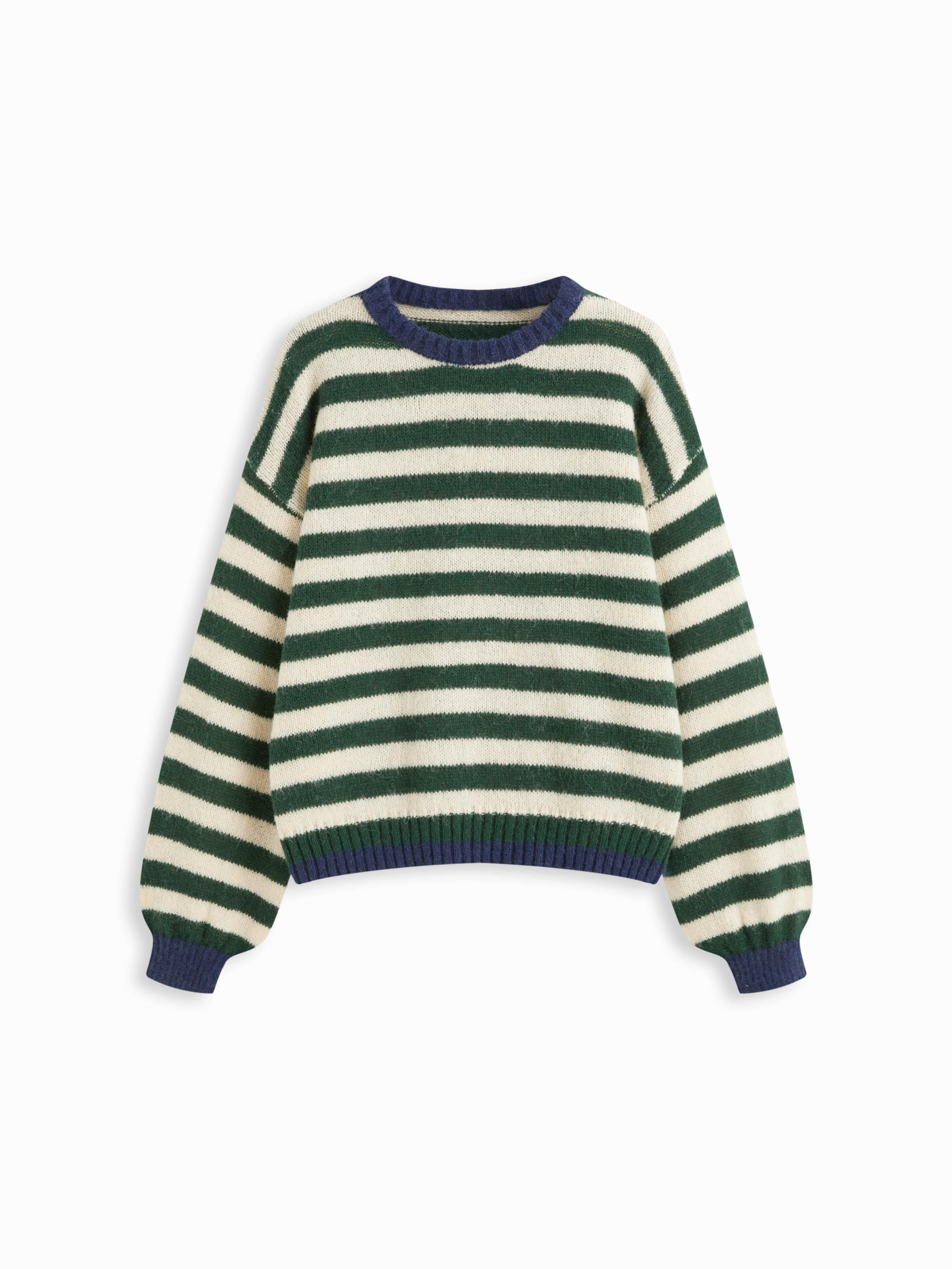 Knit Mohair-blend Striped Contrasting Binding Oversized Top by CIDER