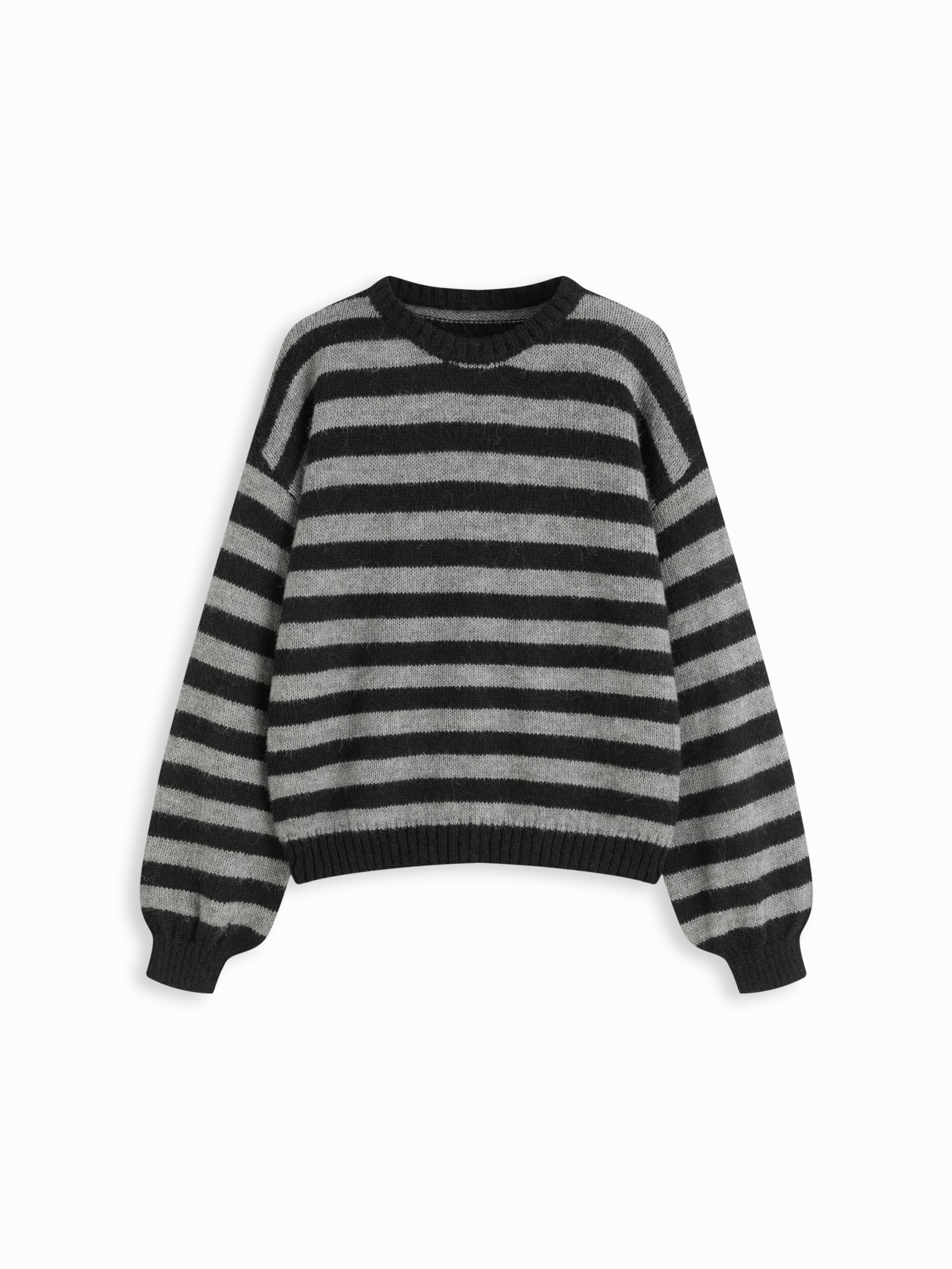 Knit Mohair-blend Striped Contrasting Binding Oversized Top by CIDER