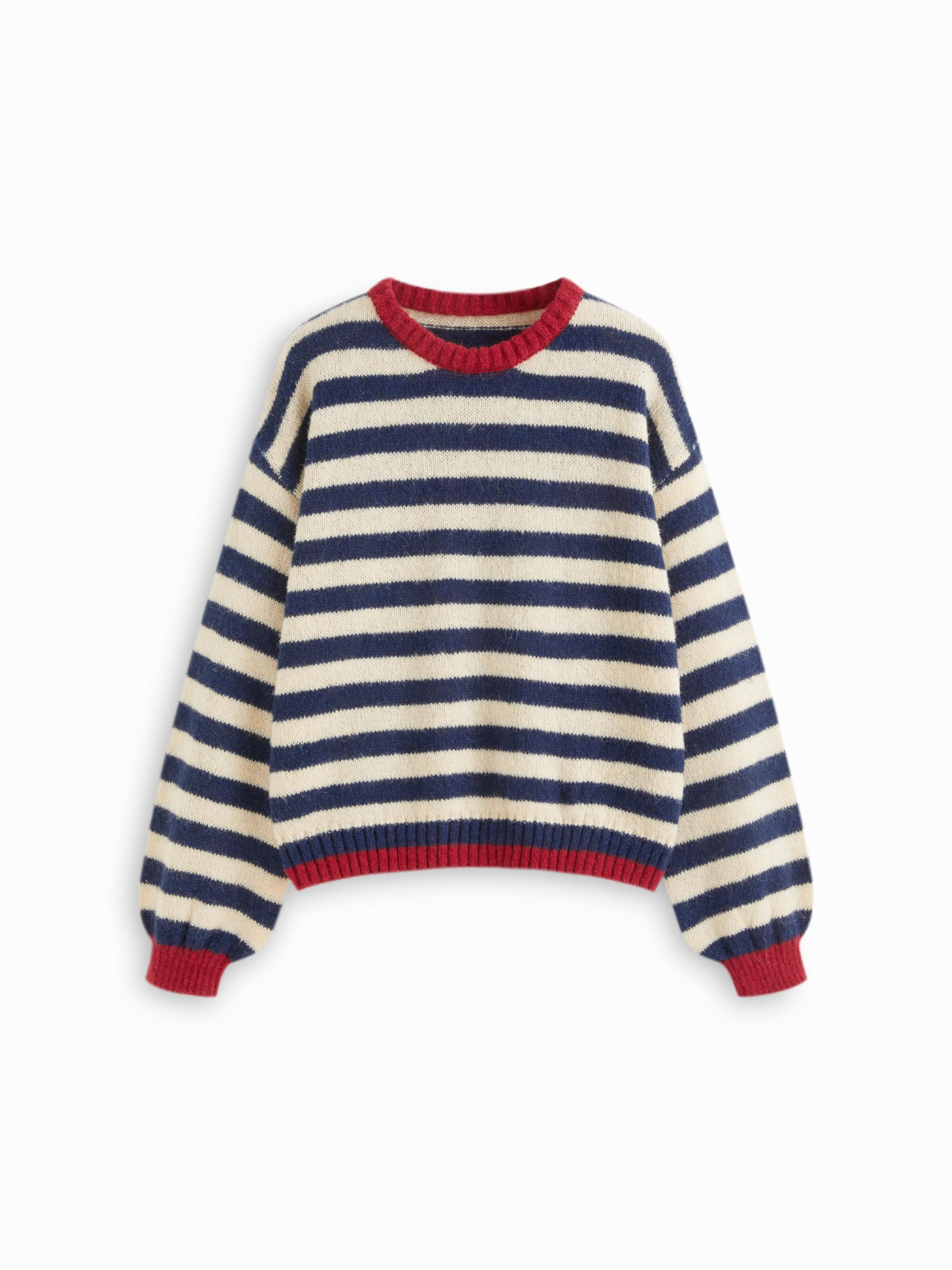Knit Mohair-blend Striped Contrasting Binding Oversized Top by CIDER