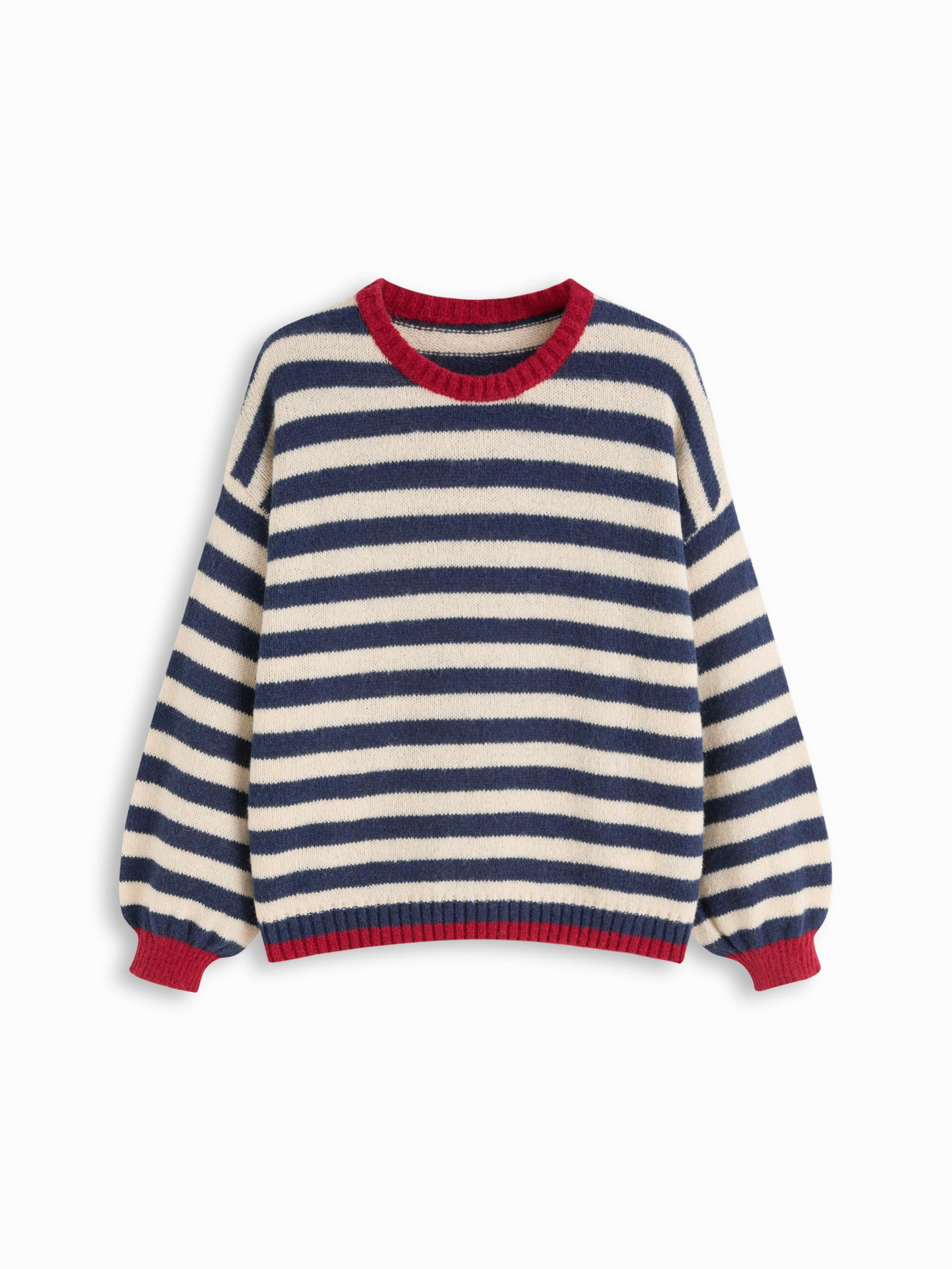 Knit Mohair-blend Striped Contrasting Binding Top Curve & Plus by CIDER