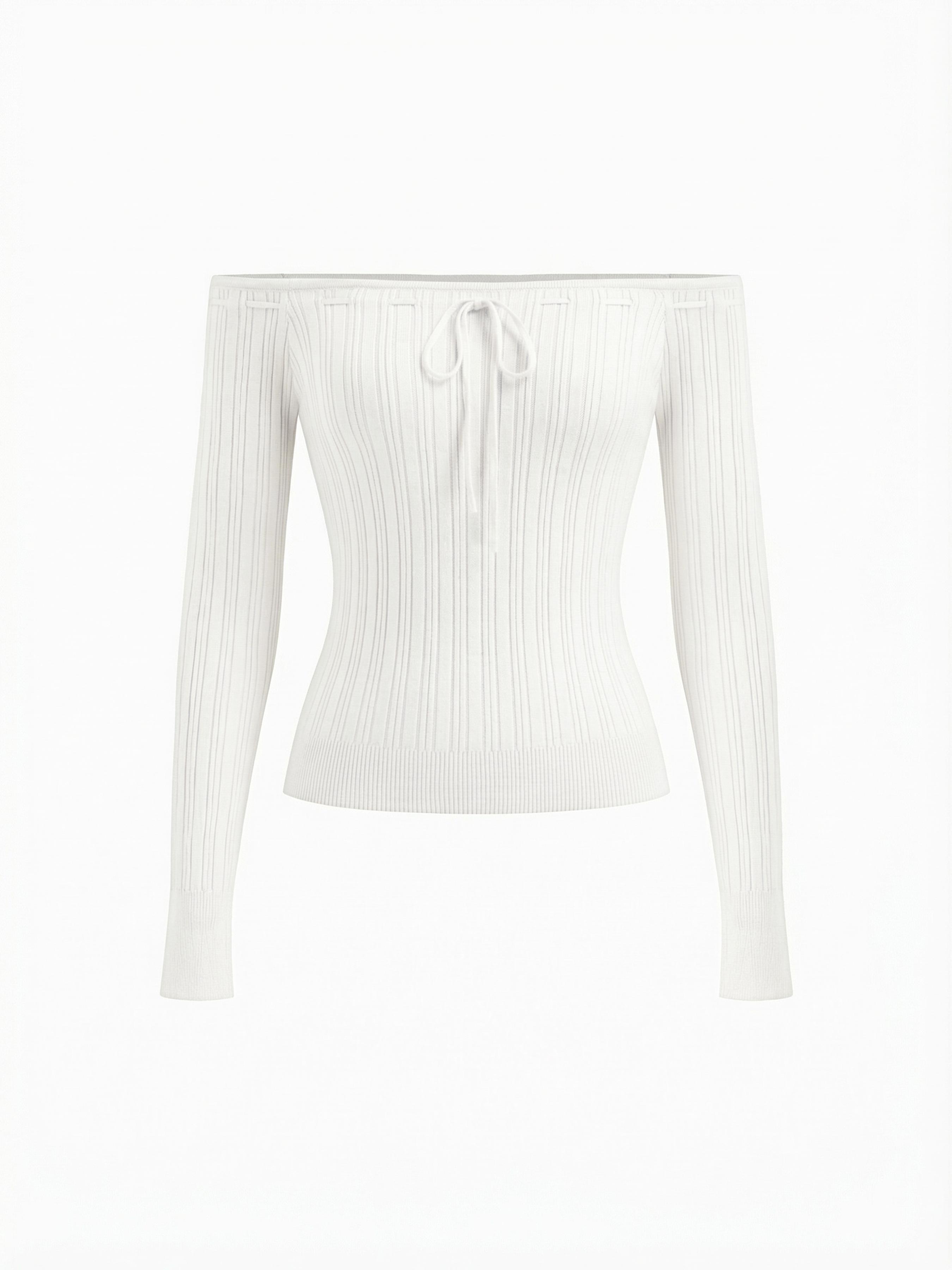 Knit Off-Shoulder Long Sleeve Drawstring Top by CIDER Knit Off-Shoulder Long Sleeve Drawstring Top by CIDER