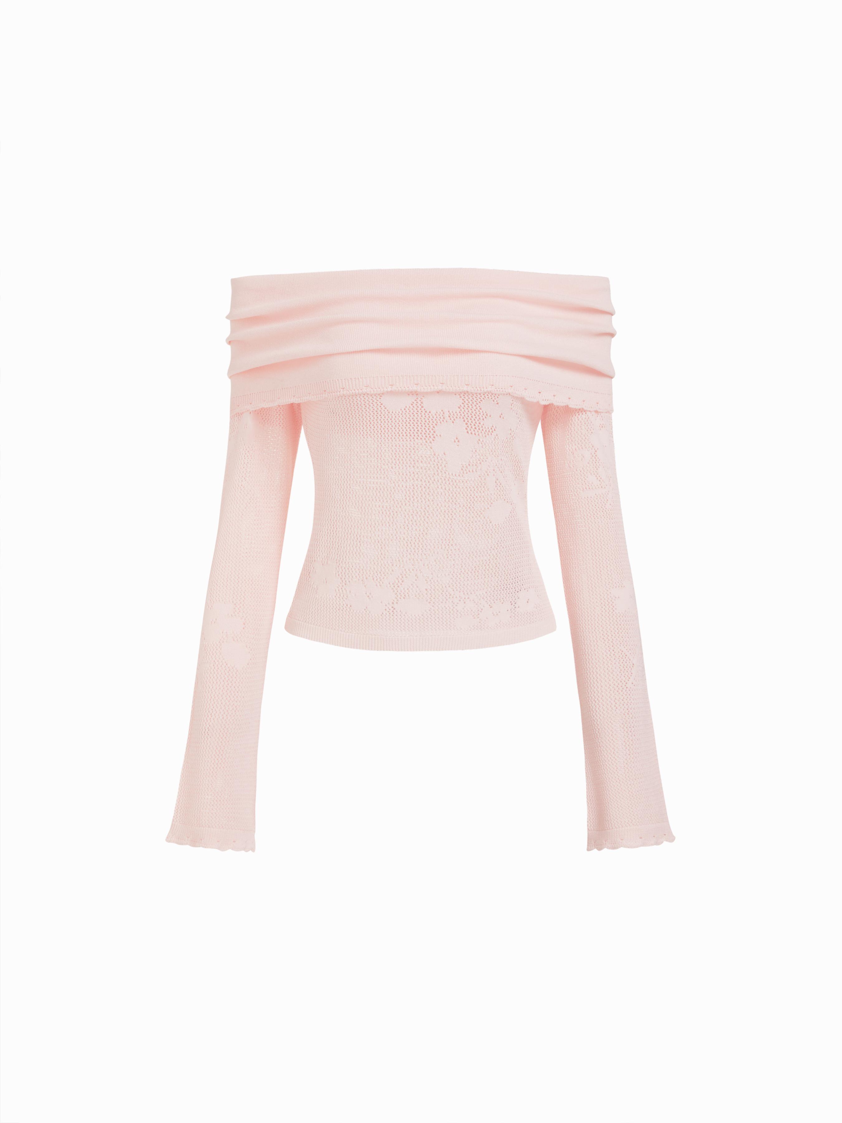 Knit Off-shoulder Floral Lettuce Trim Top by CIDER