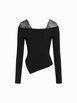 Knit Off-shoulder Long Sleeve Lace Panel Asymmetrical Hem Slim Top by CIDER Knit Off-shoulder Long Sleeve Lace Panel Asymmetrical Hem Slim Top by CIDER