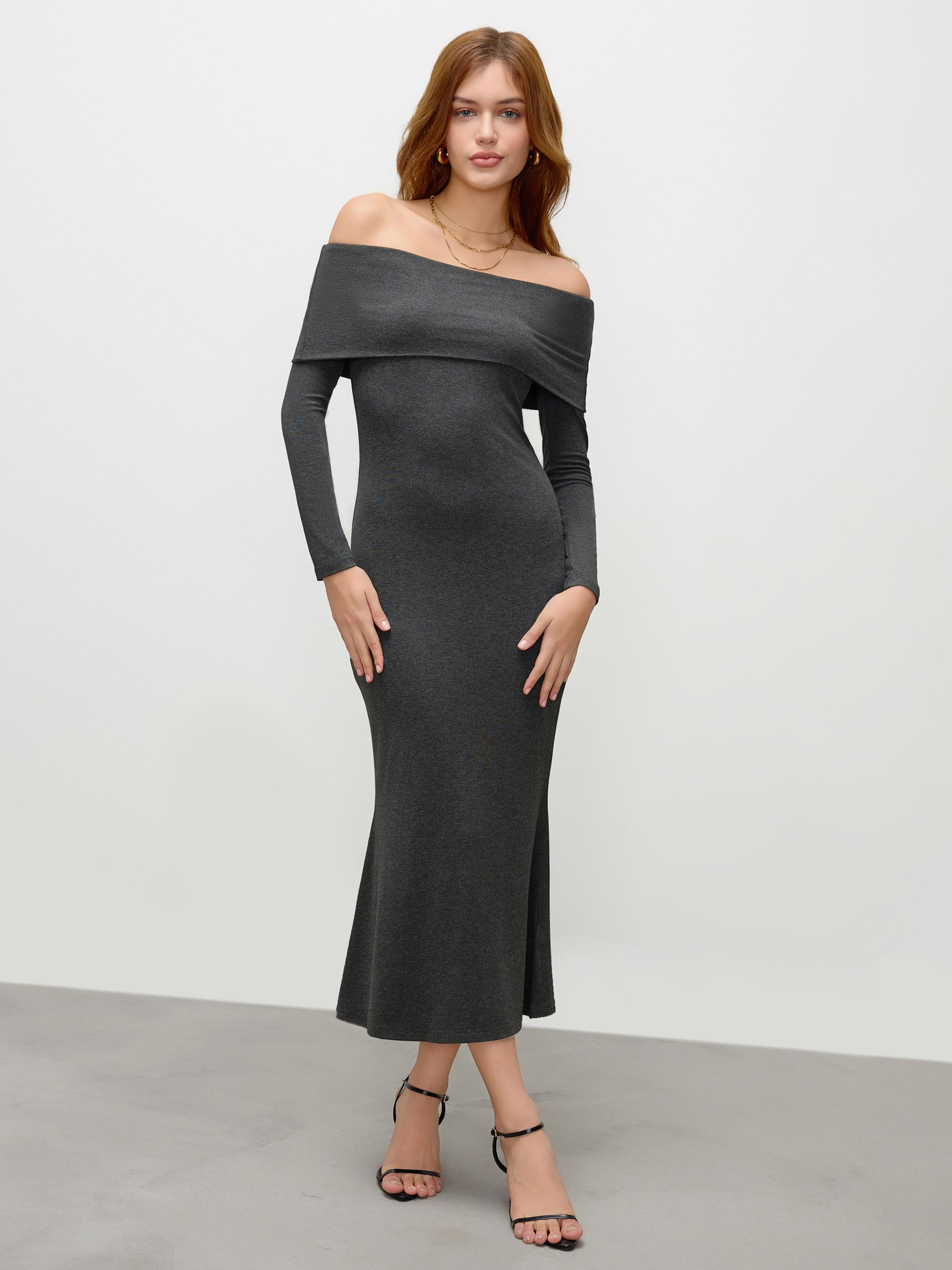 Knit Off-shoulder Mermaid Maxi Dress by CIDER