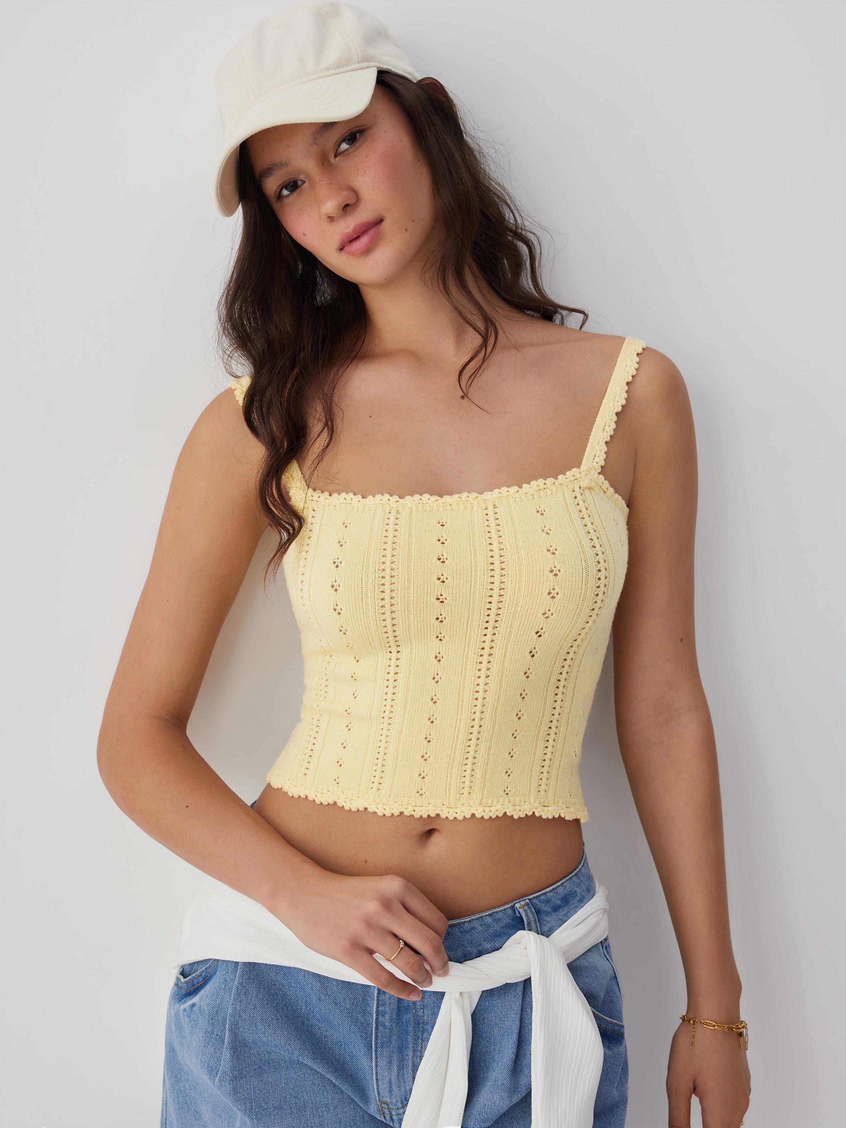 Knit Pointelle Square Neckline Cami Top by CIDER