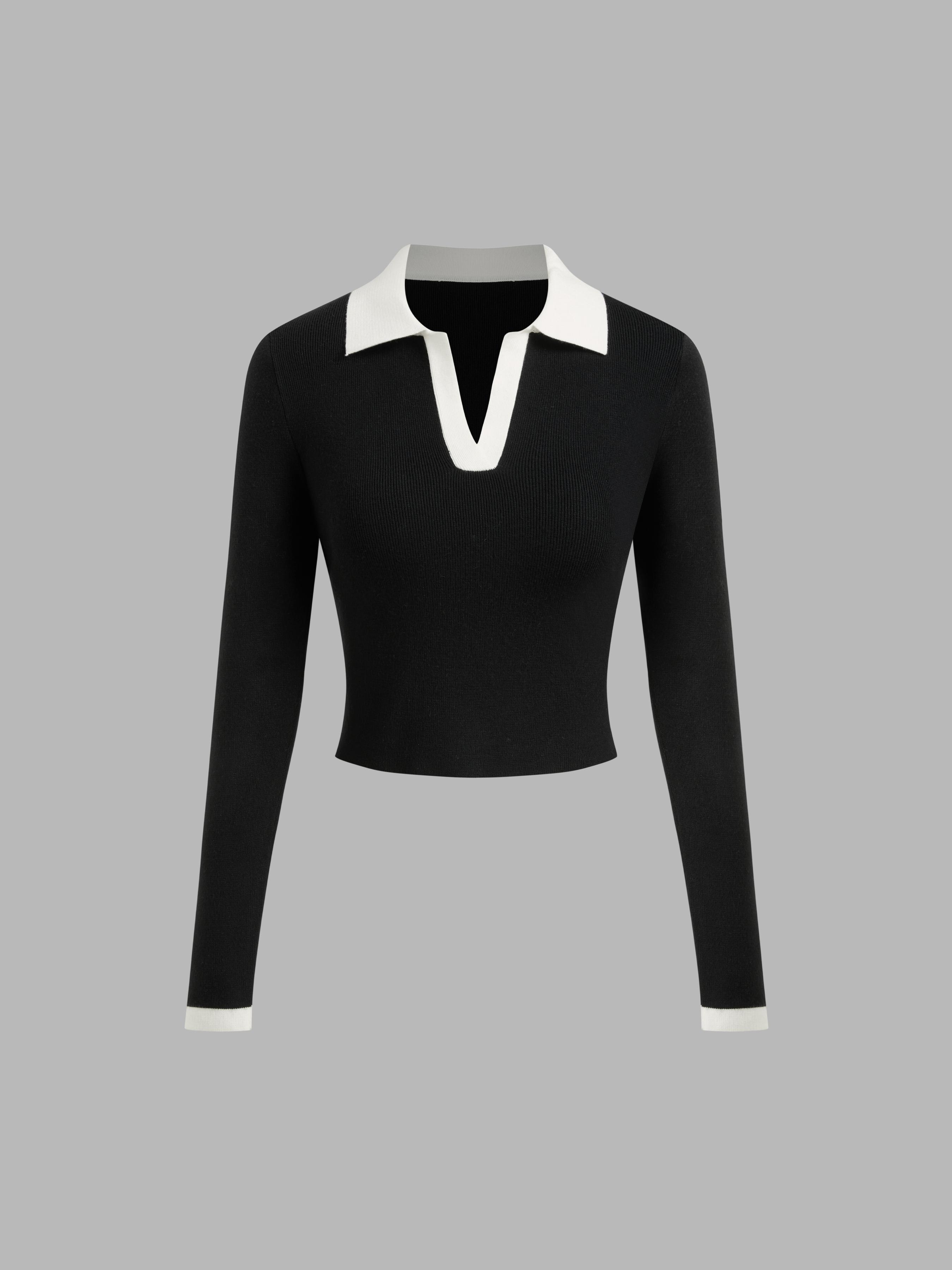 Knit Polo Contrasting Binding Crop Top by CIDER