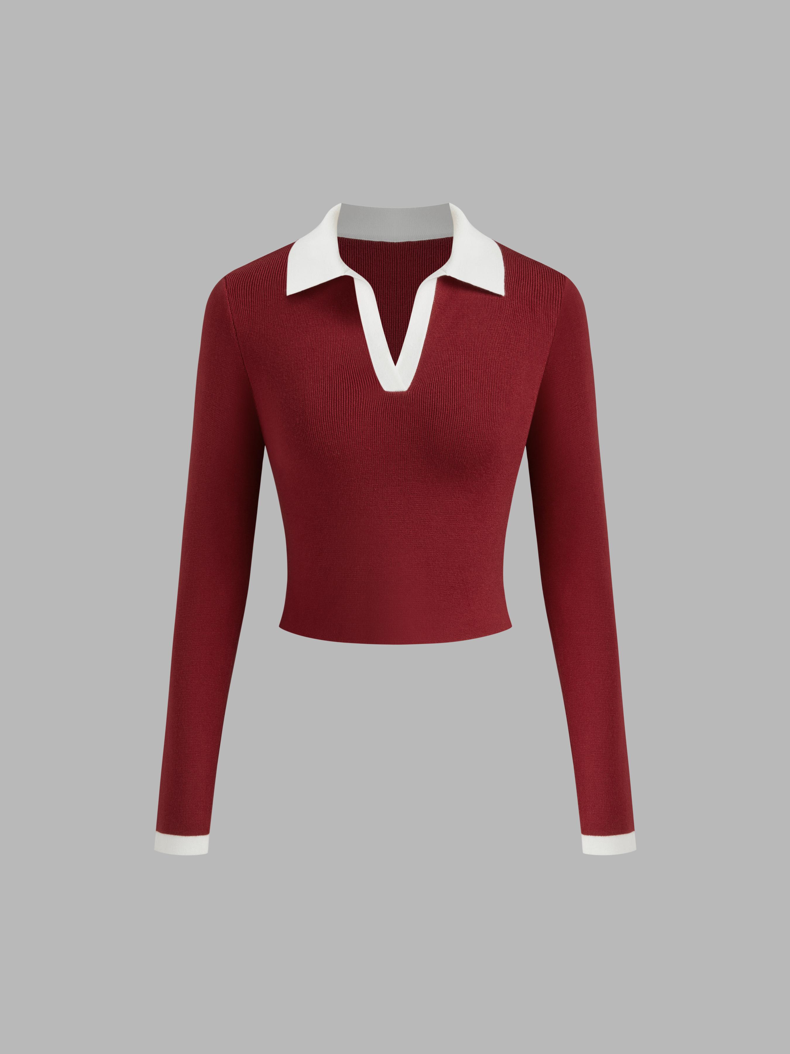 Knit Polo Contrasting Binding Crop Top by CIDER