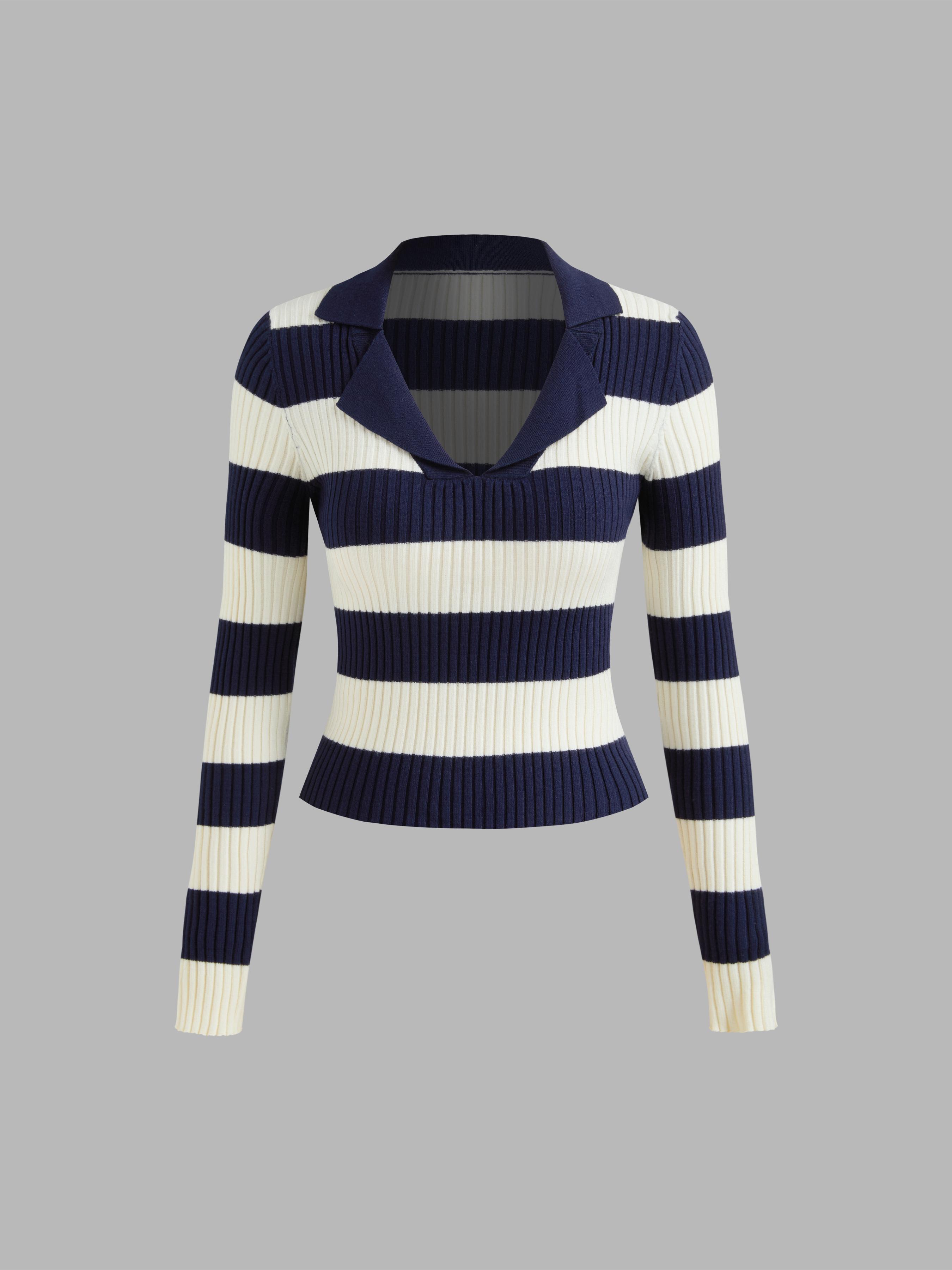 Knit Polo Striped Long Sleeve Sweater by CIDER