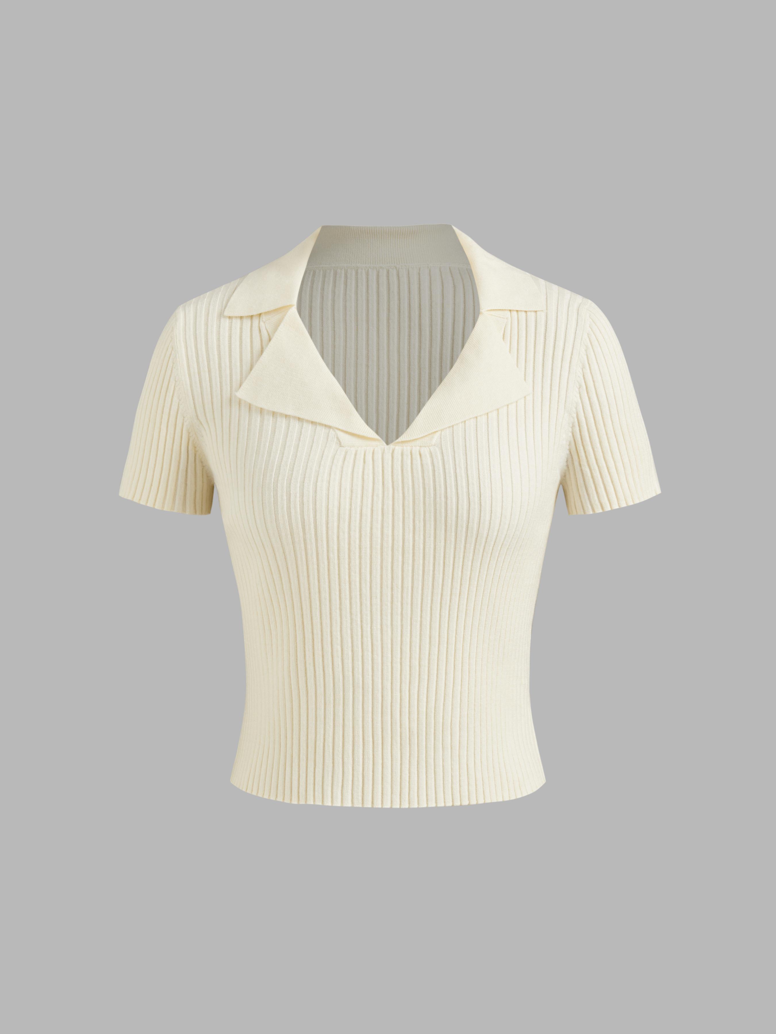 Knit Polo Striped Short Sleeve Top by CIDER