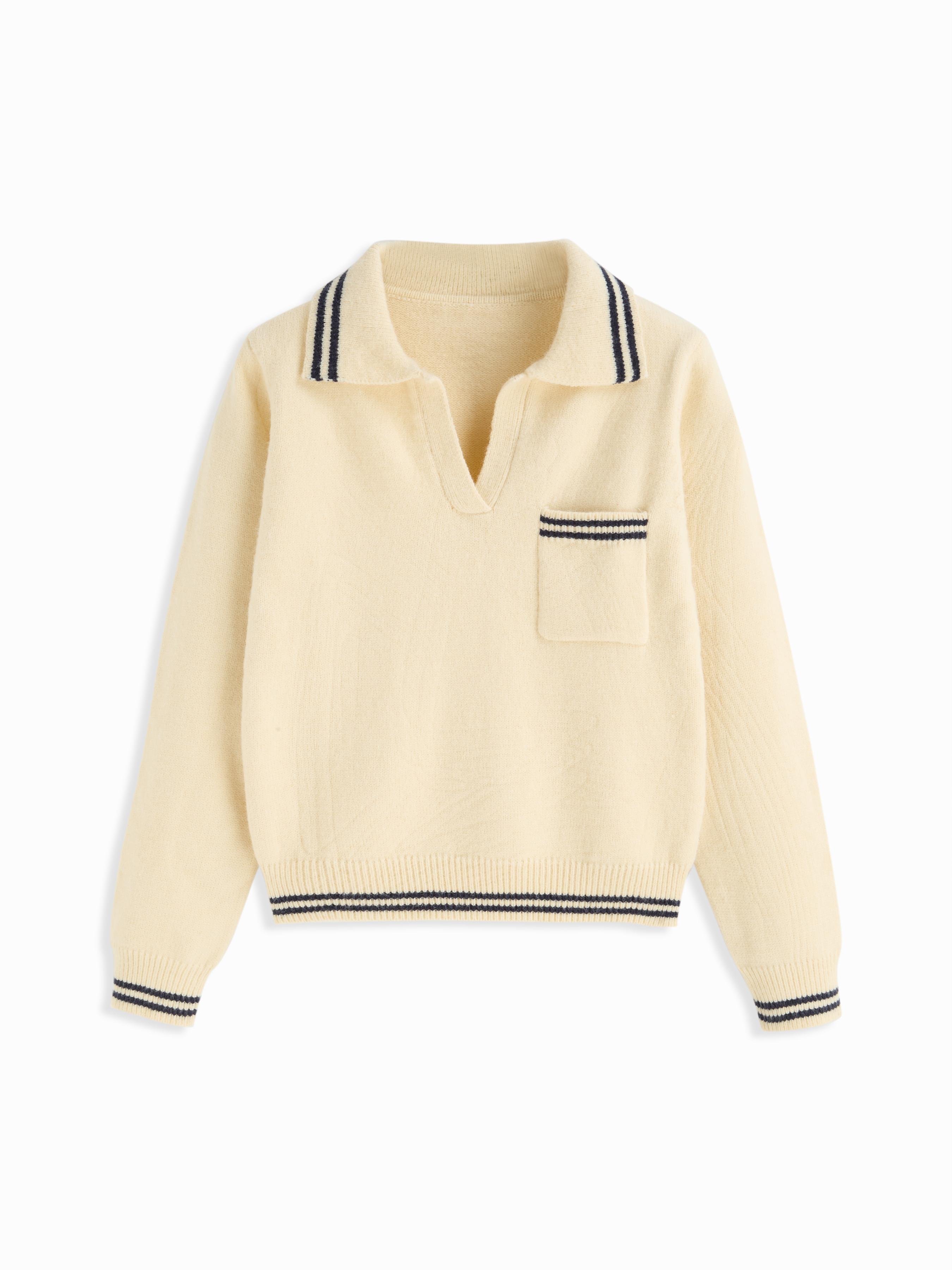 Knit Polo V-neck Long Sleeve Contrasting Binding Oversized Sweater by CIDER