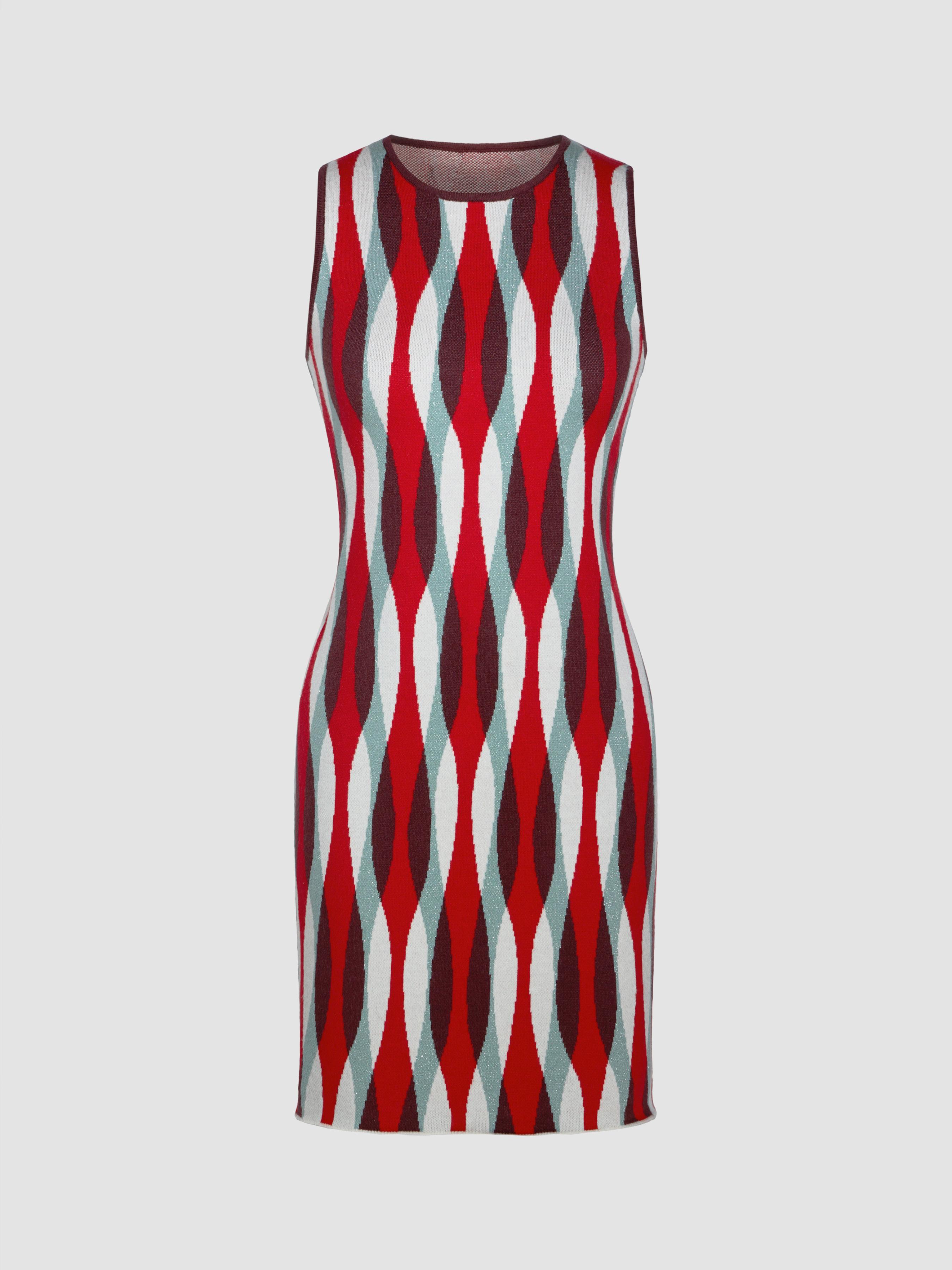 Knit Round Neck Abstract Stripe Mini Dress by CIDER