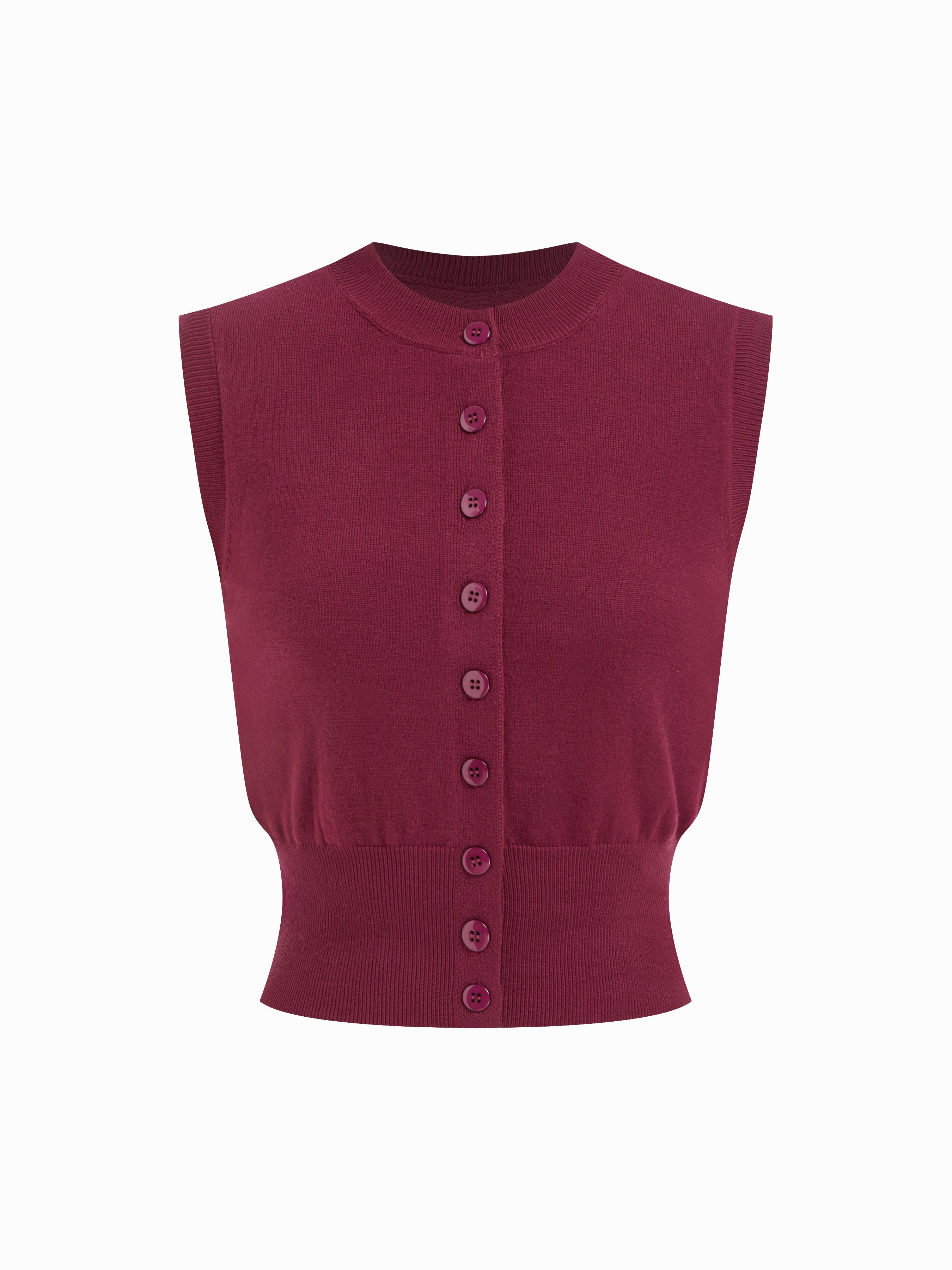 Knit Round Neck Button Up Tank Top by CIDER