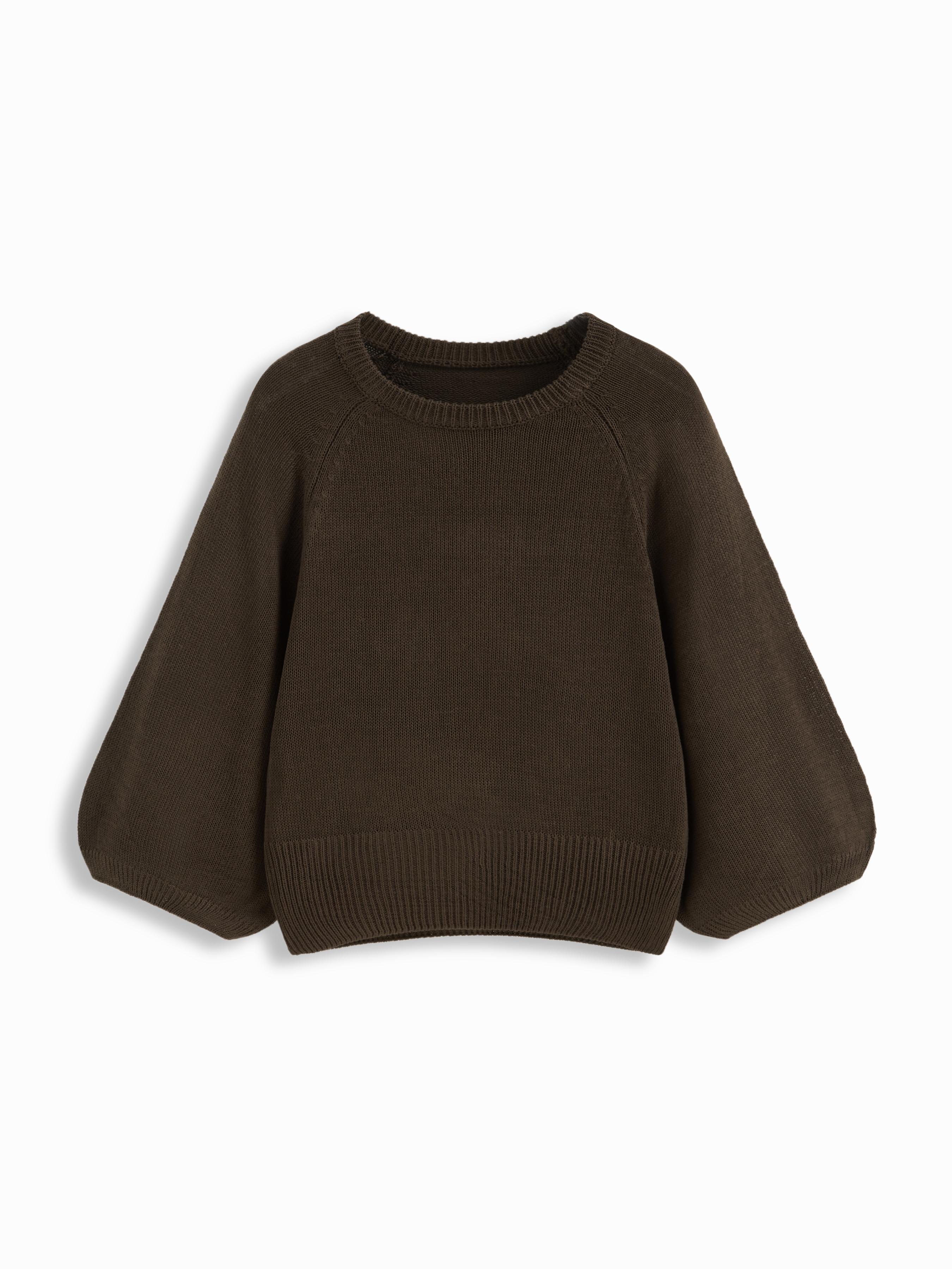 Knit Round Neck Lantern Sleeve Oversized Top by CIDER