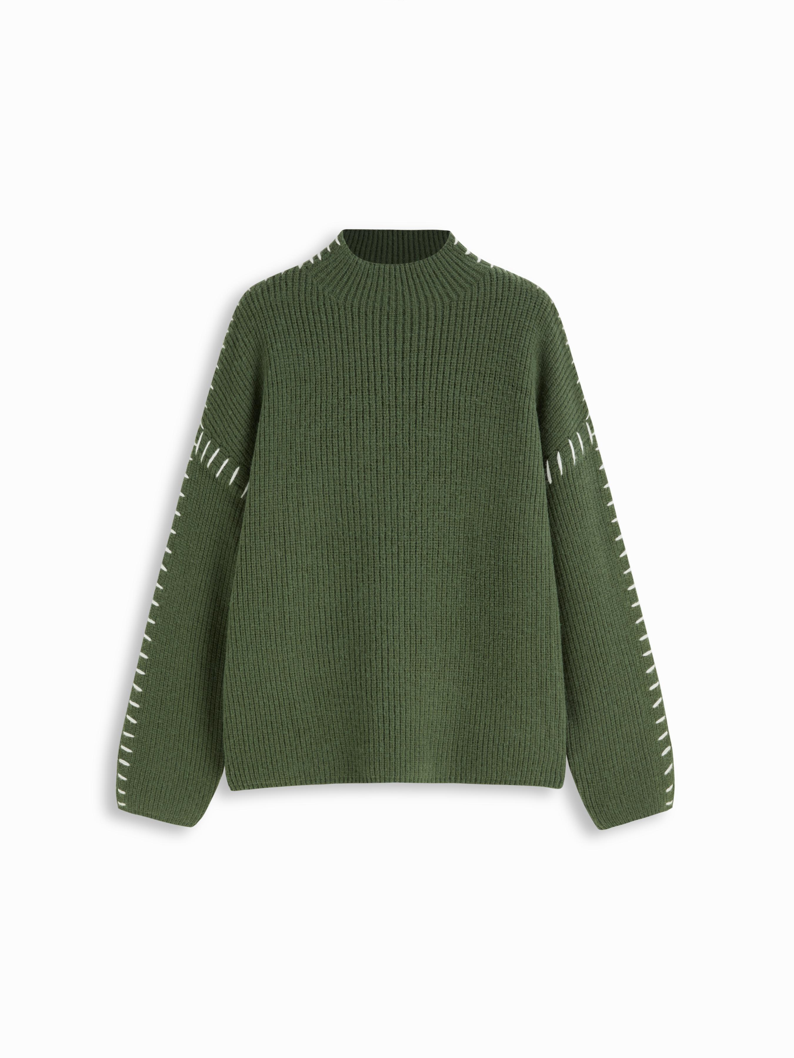 Knit Round Neck Solid Stitch Long Sleeve Sweater by CIDER