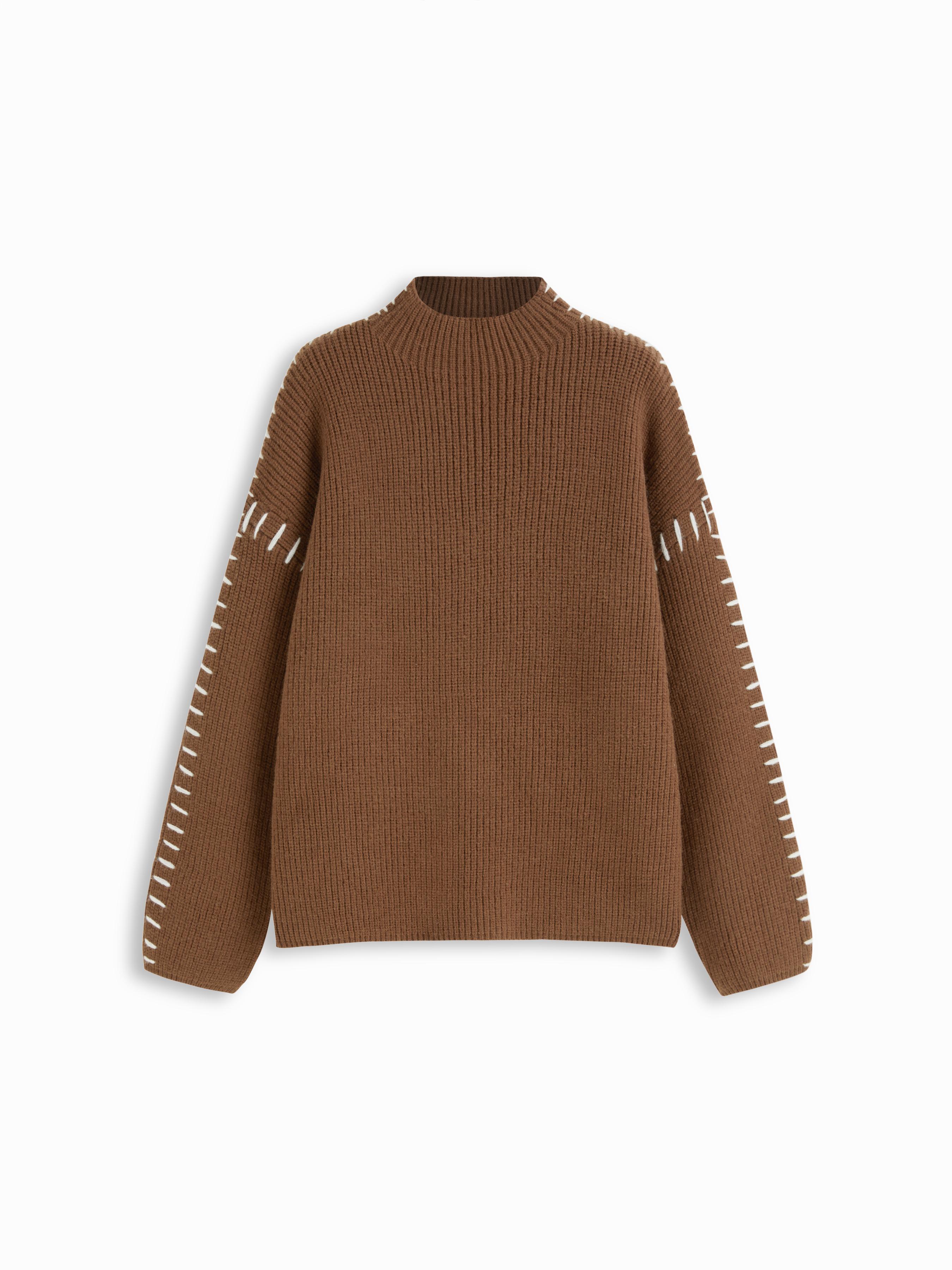 Knit Round Neck Solid Stitch Long Sleeve Sweater by CIDER