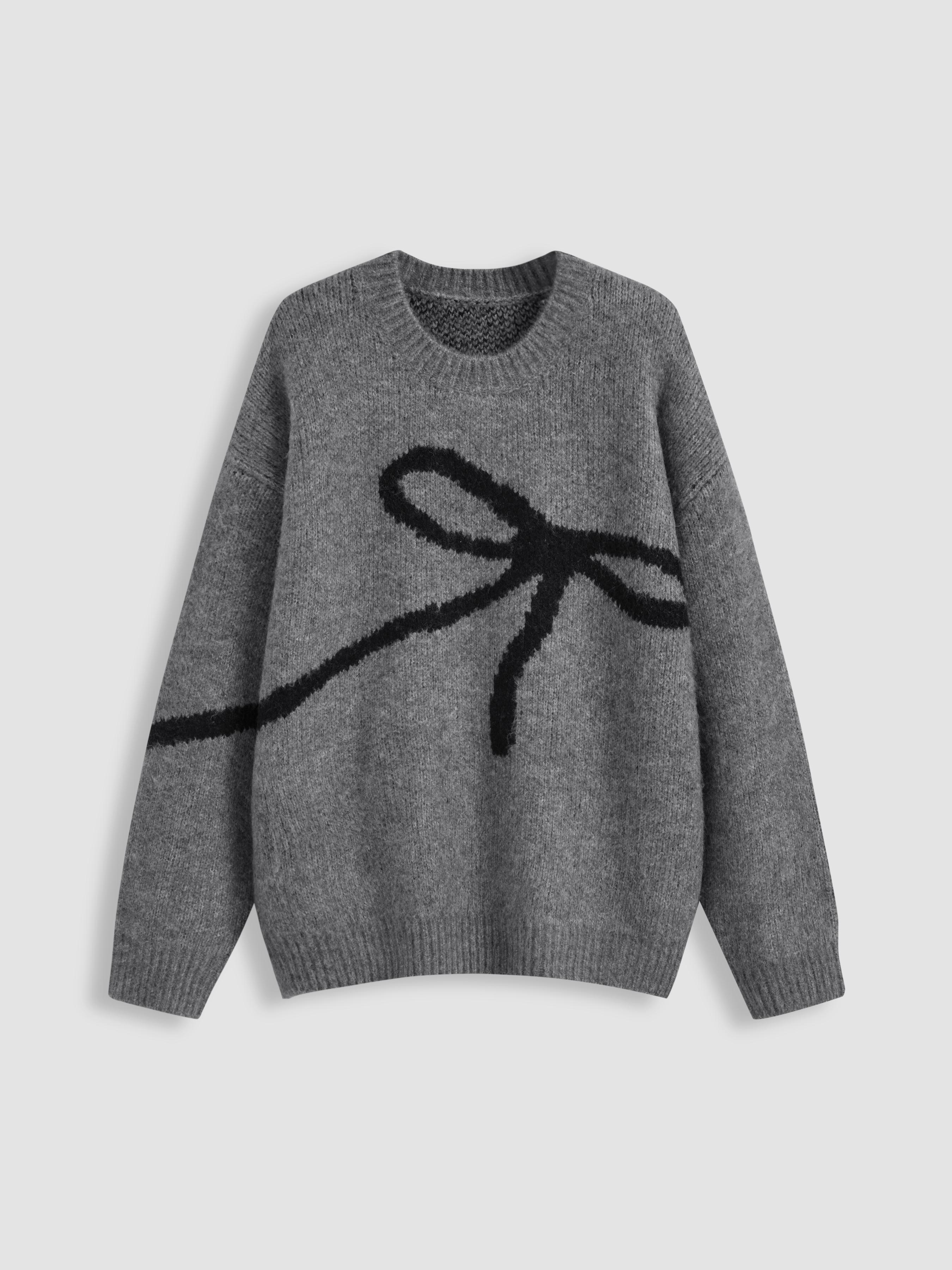 Knit Round Neckline Bowknot Oversized Sweater by CIDER