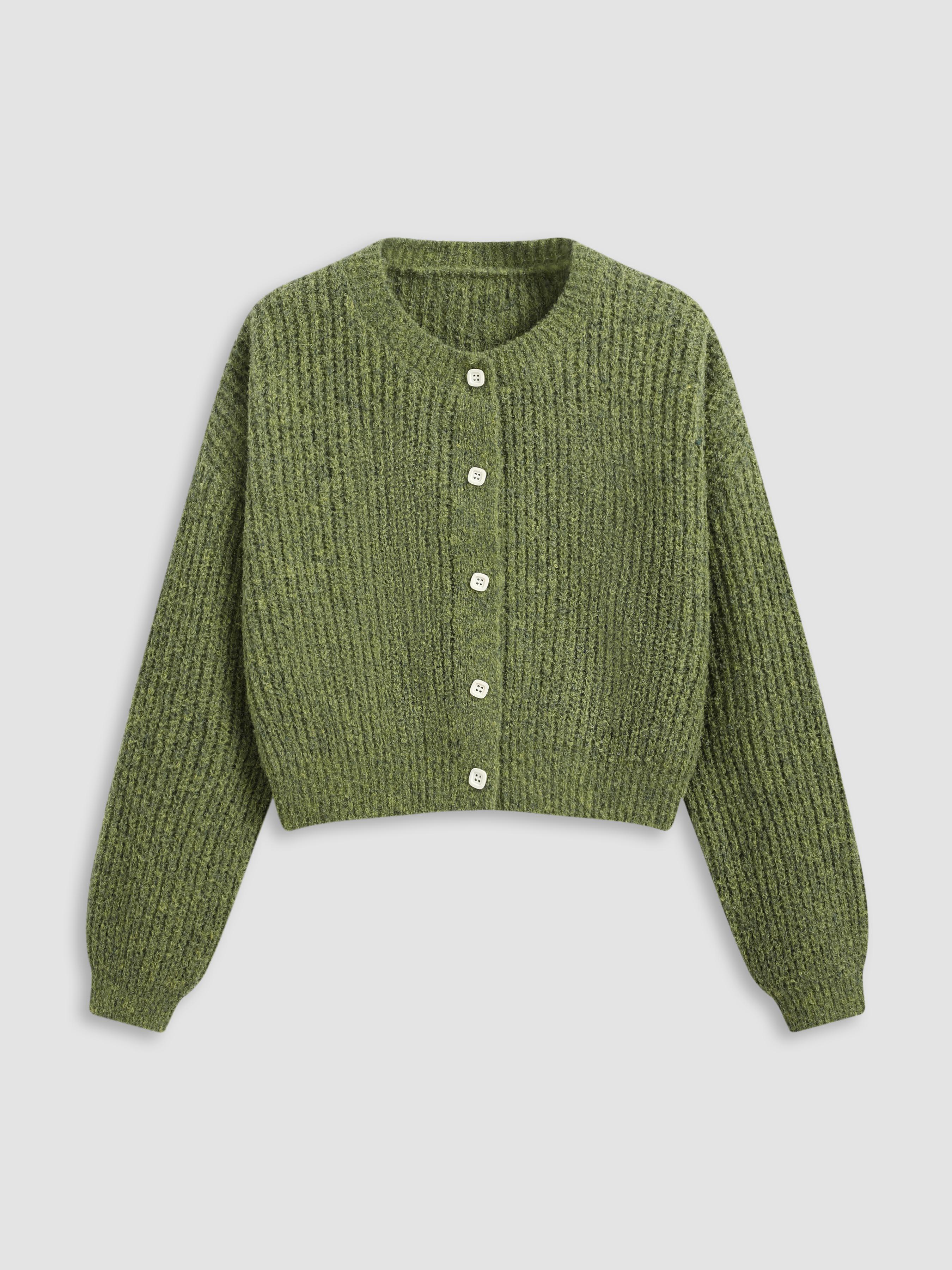 Knit Round Neckline Button Cardigan by CIDER