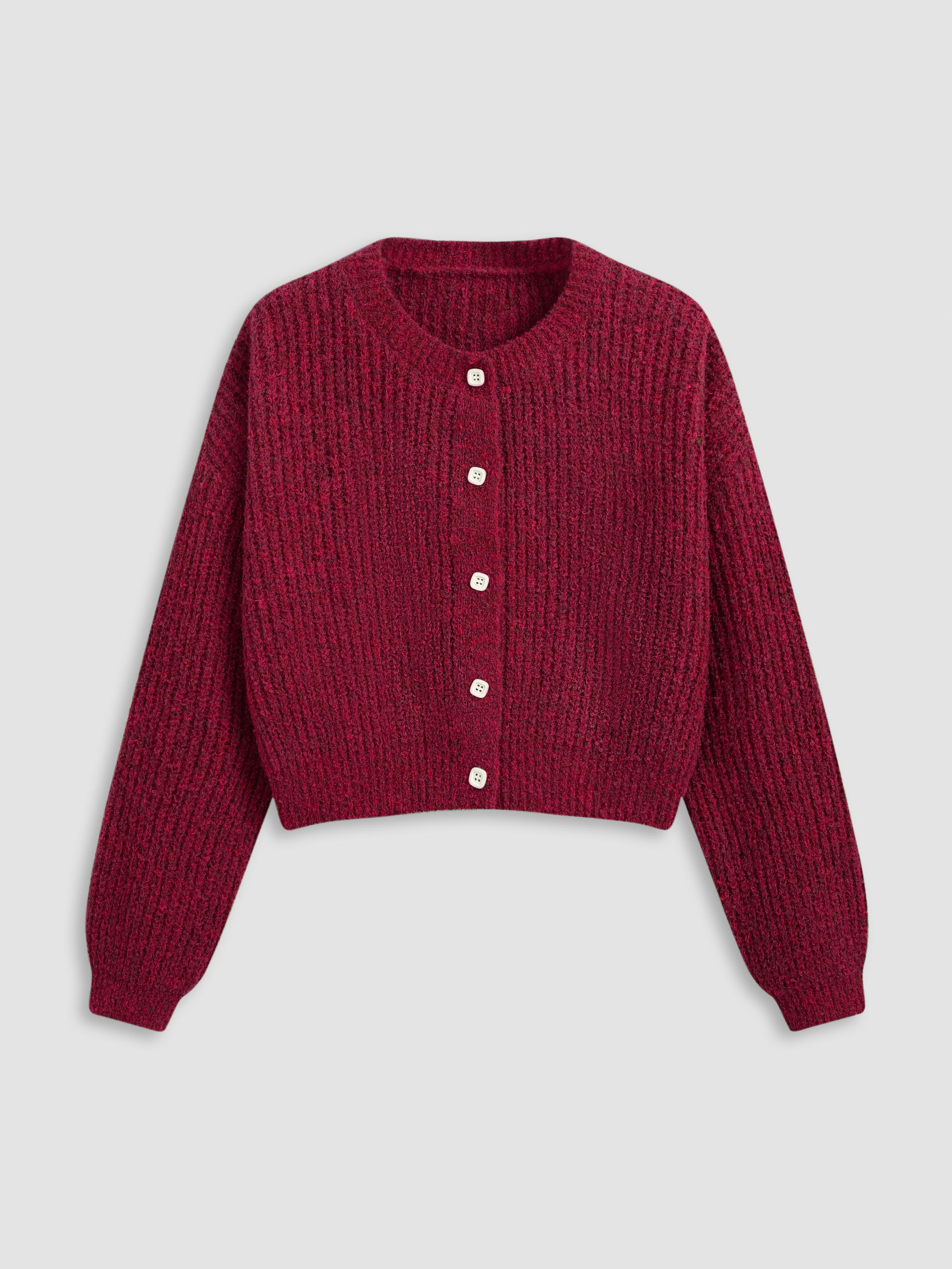 Knit Round Neckline Button Cardigan by CIDER