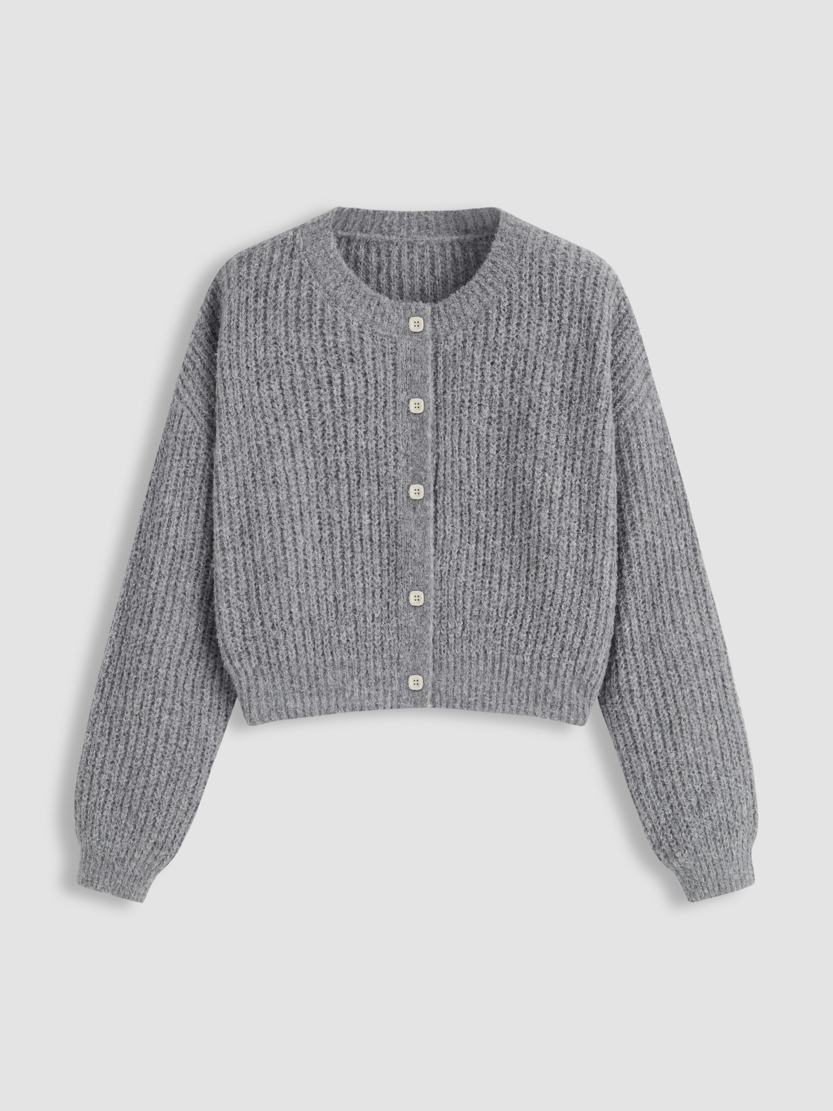 Knit Round Neckline Button Cardigan by CIDER