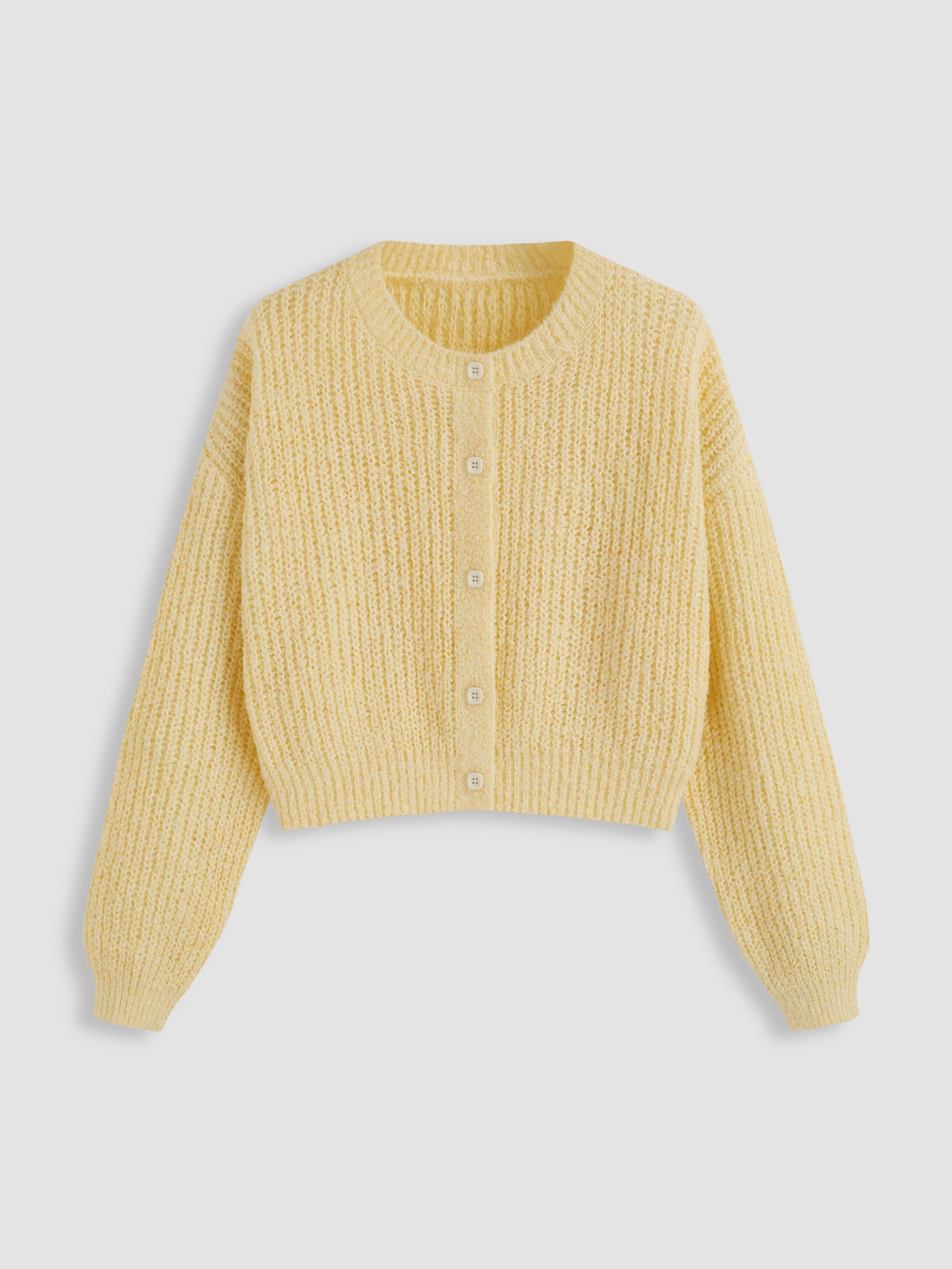 Knit Round Neckline Button Cardigan by CIDER