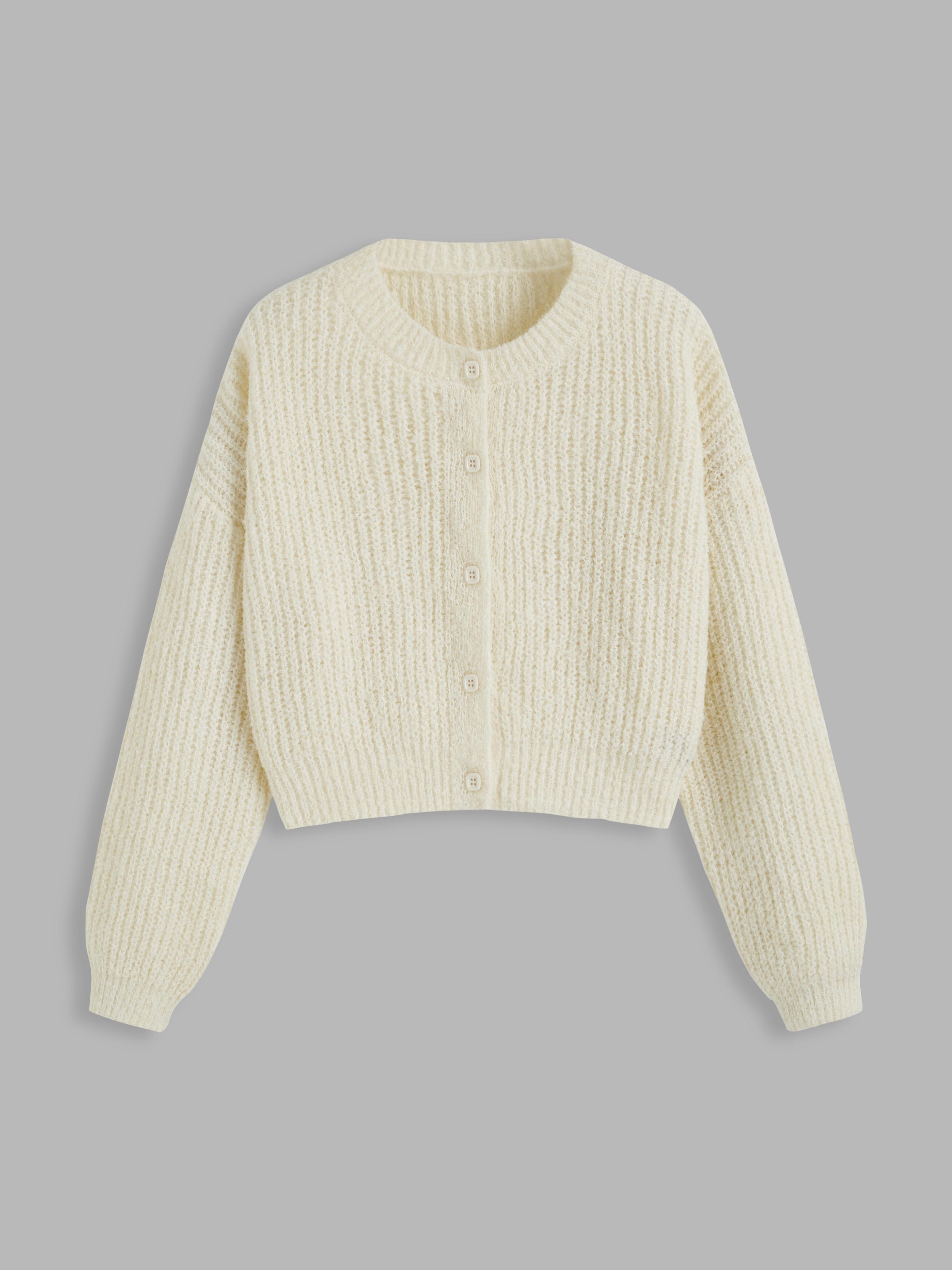Knit Round Neckline Button Cardigan by CIDER