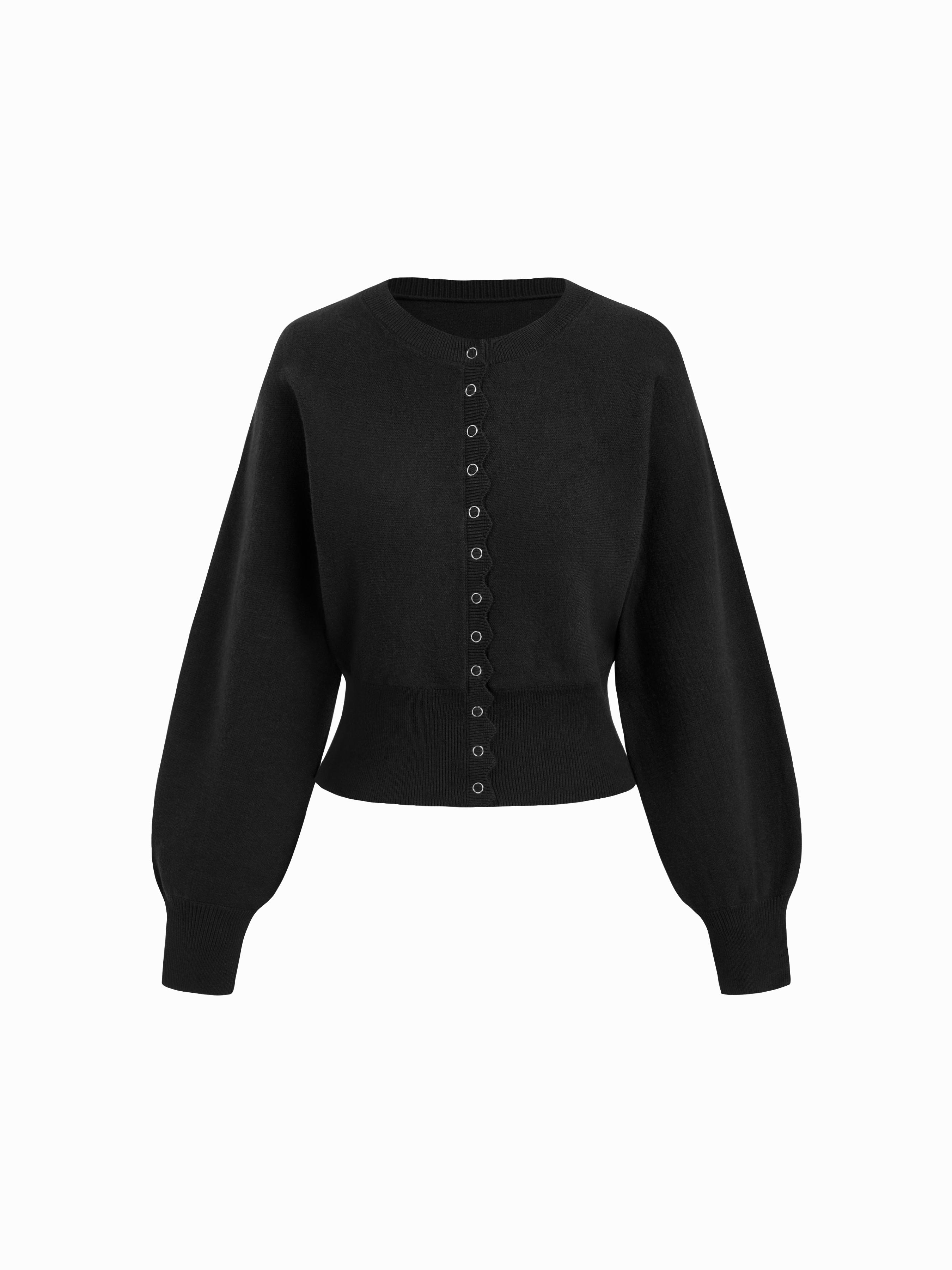 Knit Round Neckline Button Cinched Waist Oversized Cardigan by CIDER