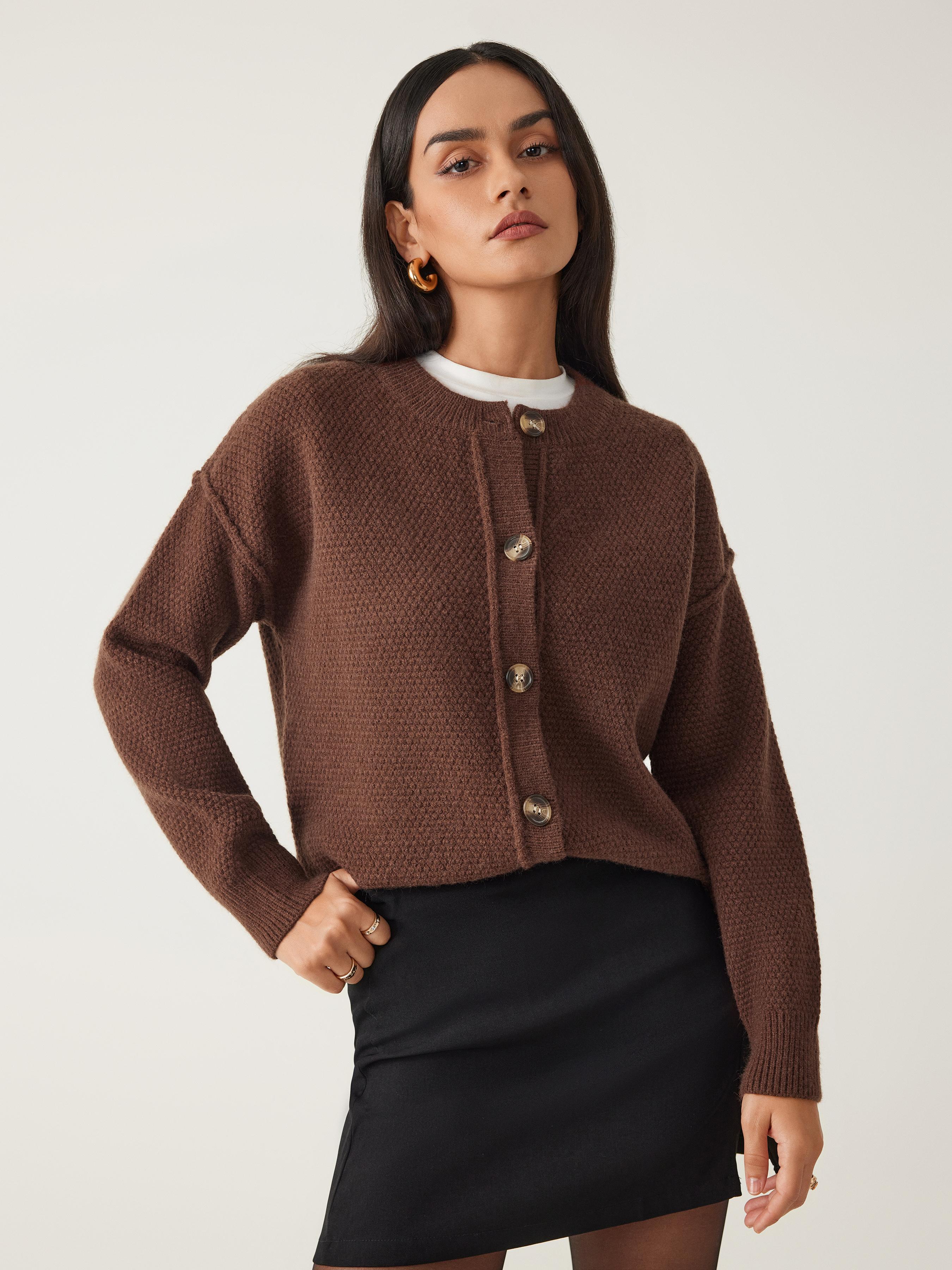Knit Round Neckline Button Thick Cardigan by CIDER