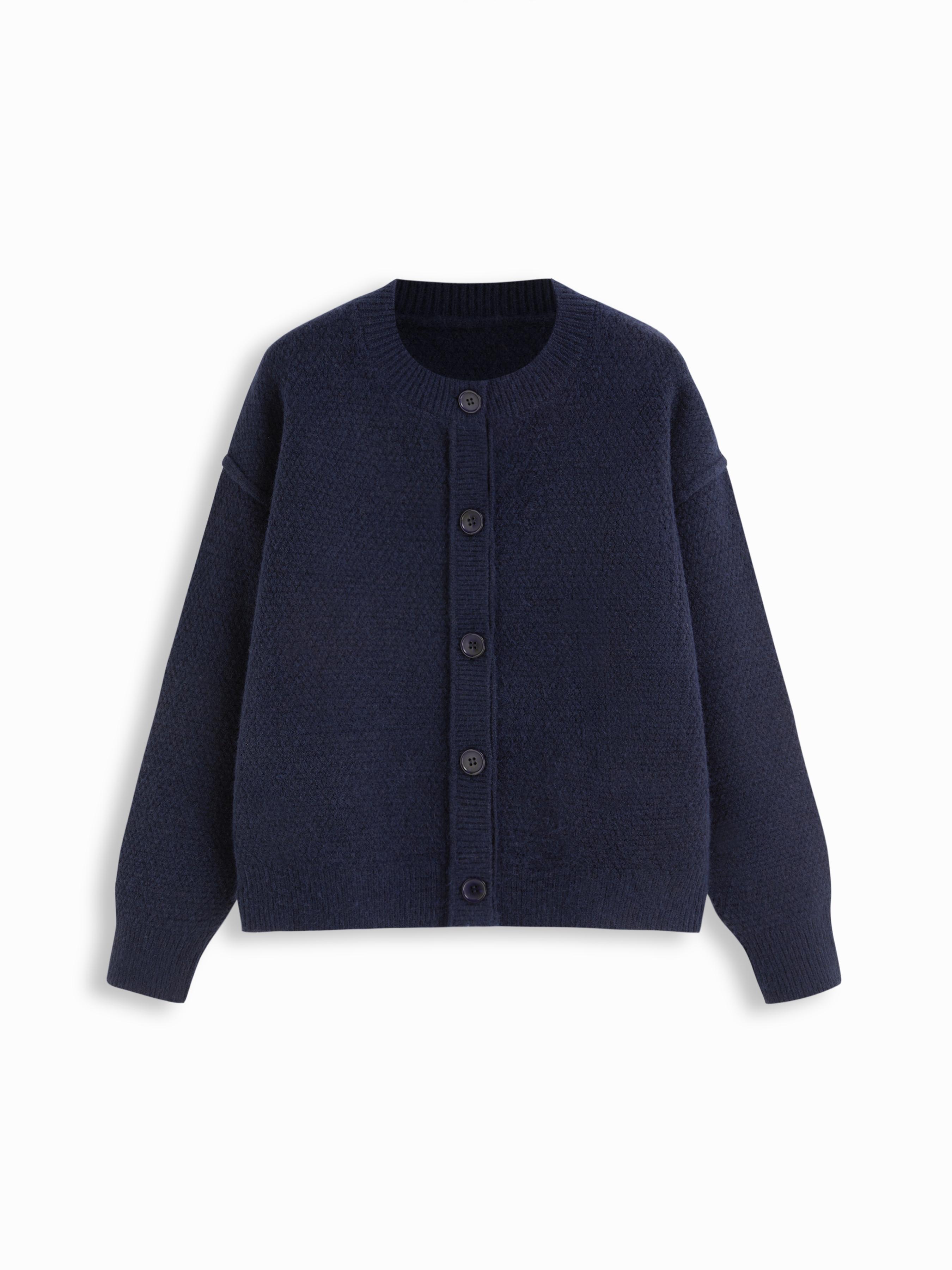 Knit Round Neckline Button Thick Cardigan by CIDER