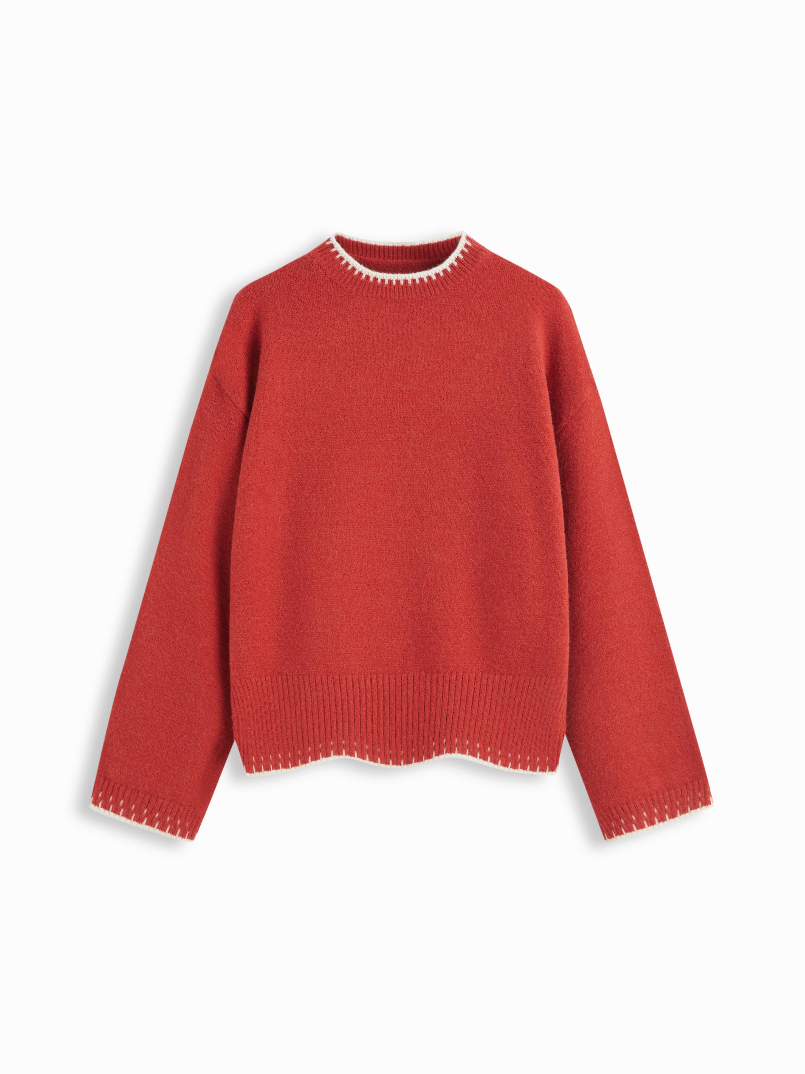 Knit Round Neckline Contrasting Binding Long Sleeve Top by CIDER