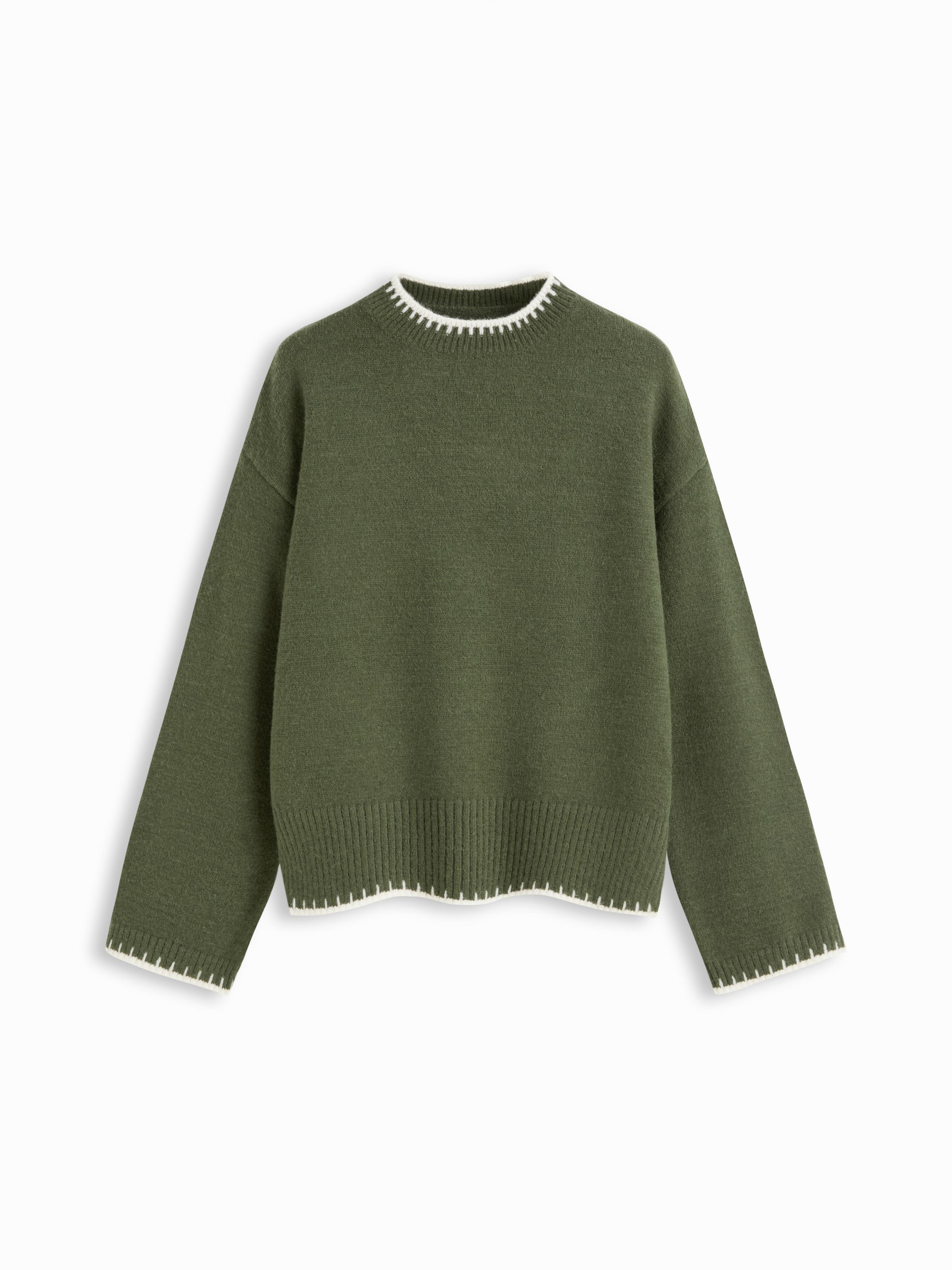 Knit Round Neckline Contrasting Binding Long Sleeve Top by CIDER