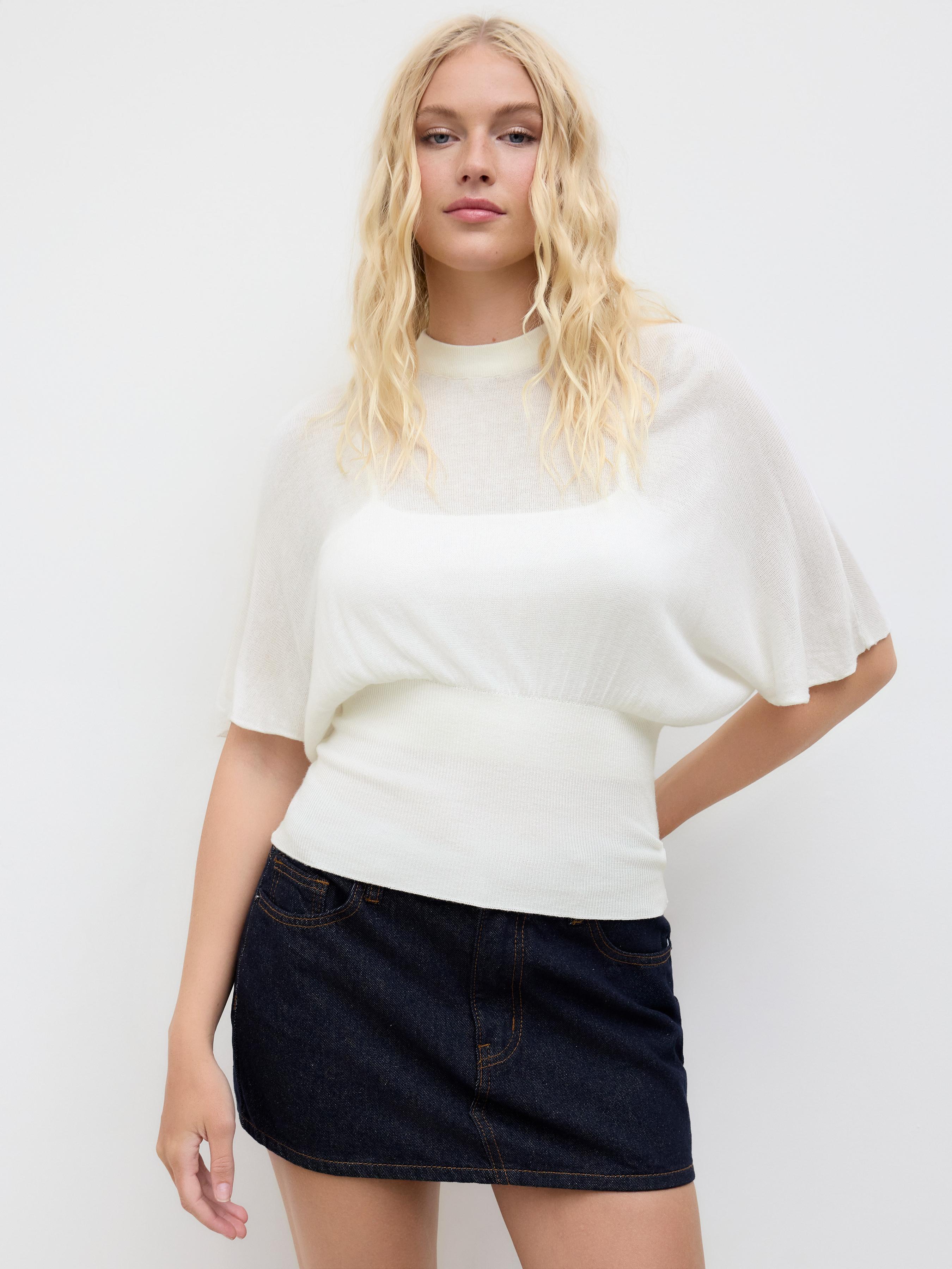 Knit Round Neckline Dolman Sleeve Top & Solid Cami Top by CIDER