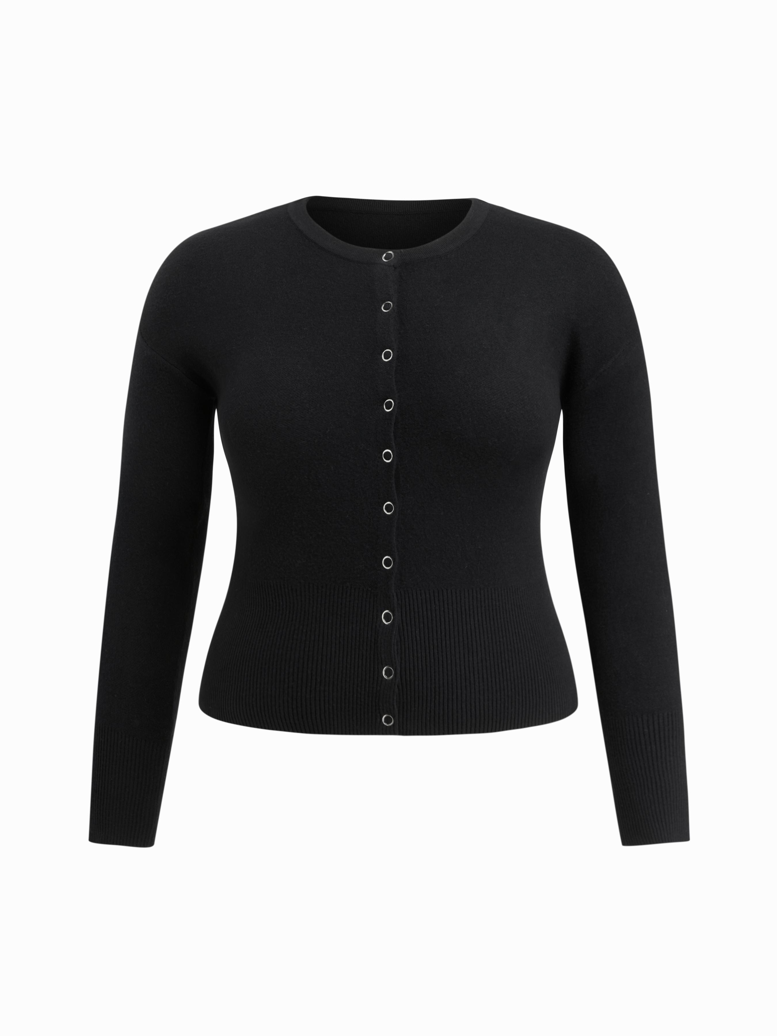 Knit Round Neckline Long Sleeve Button Cardigan Curve & Plus by CIDER