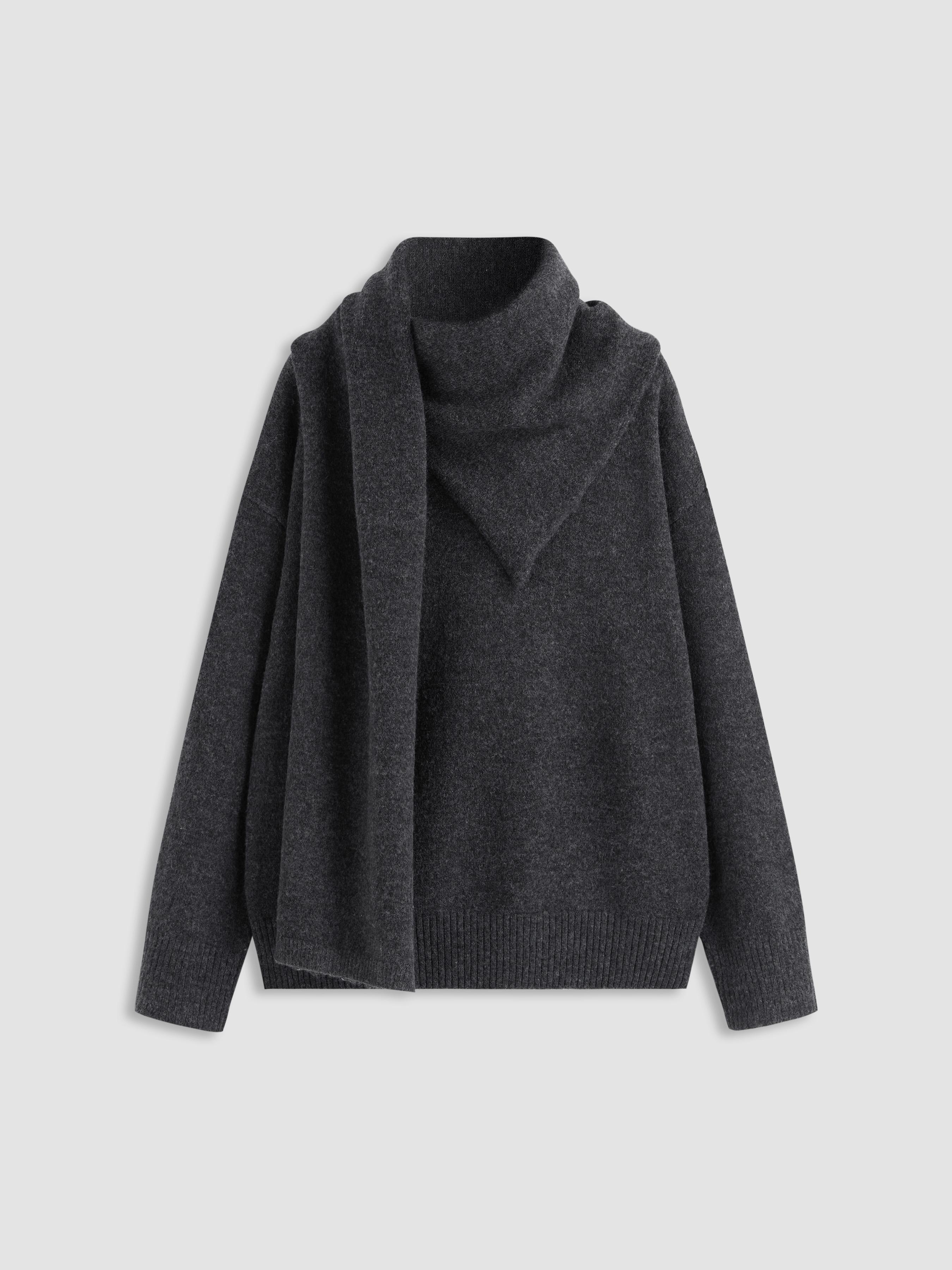 Knit Round Neckline Oversized Top With Scarf by CIDER