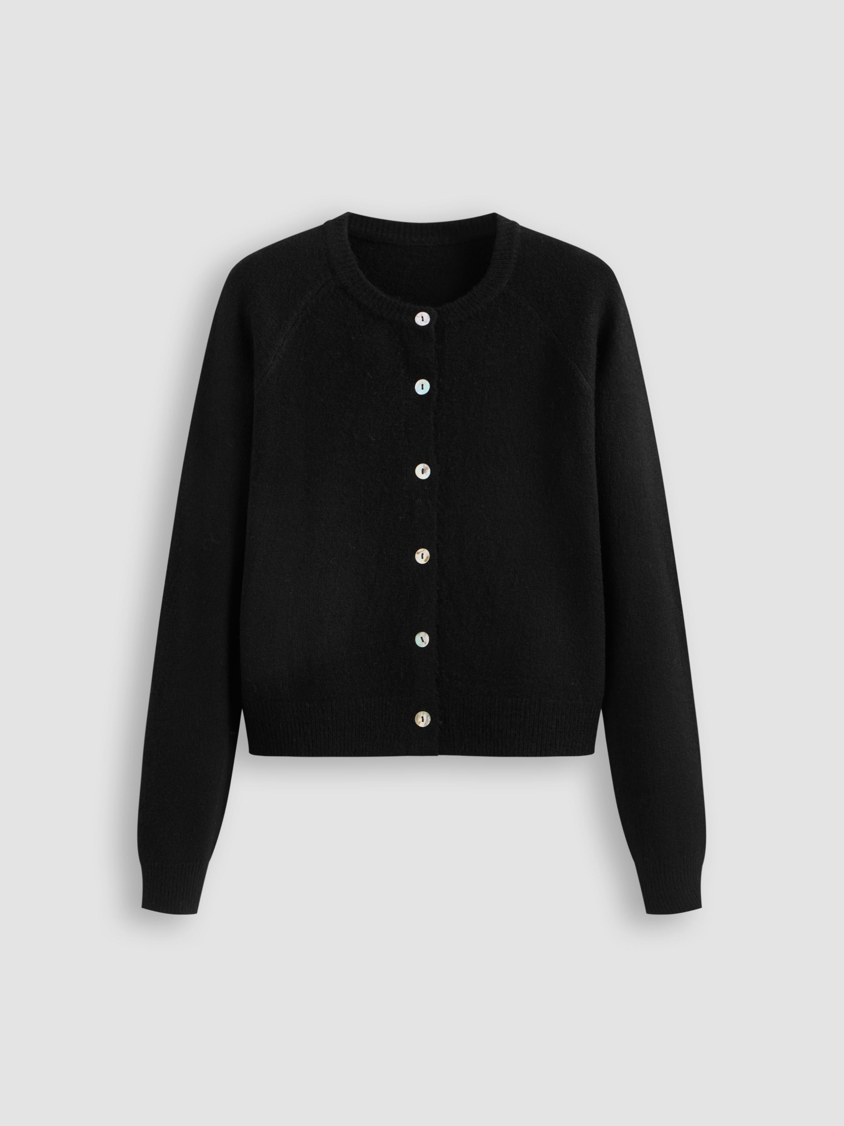 Knit Round Neckline Solid Button Cardigan by CIDER
