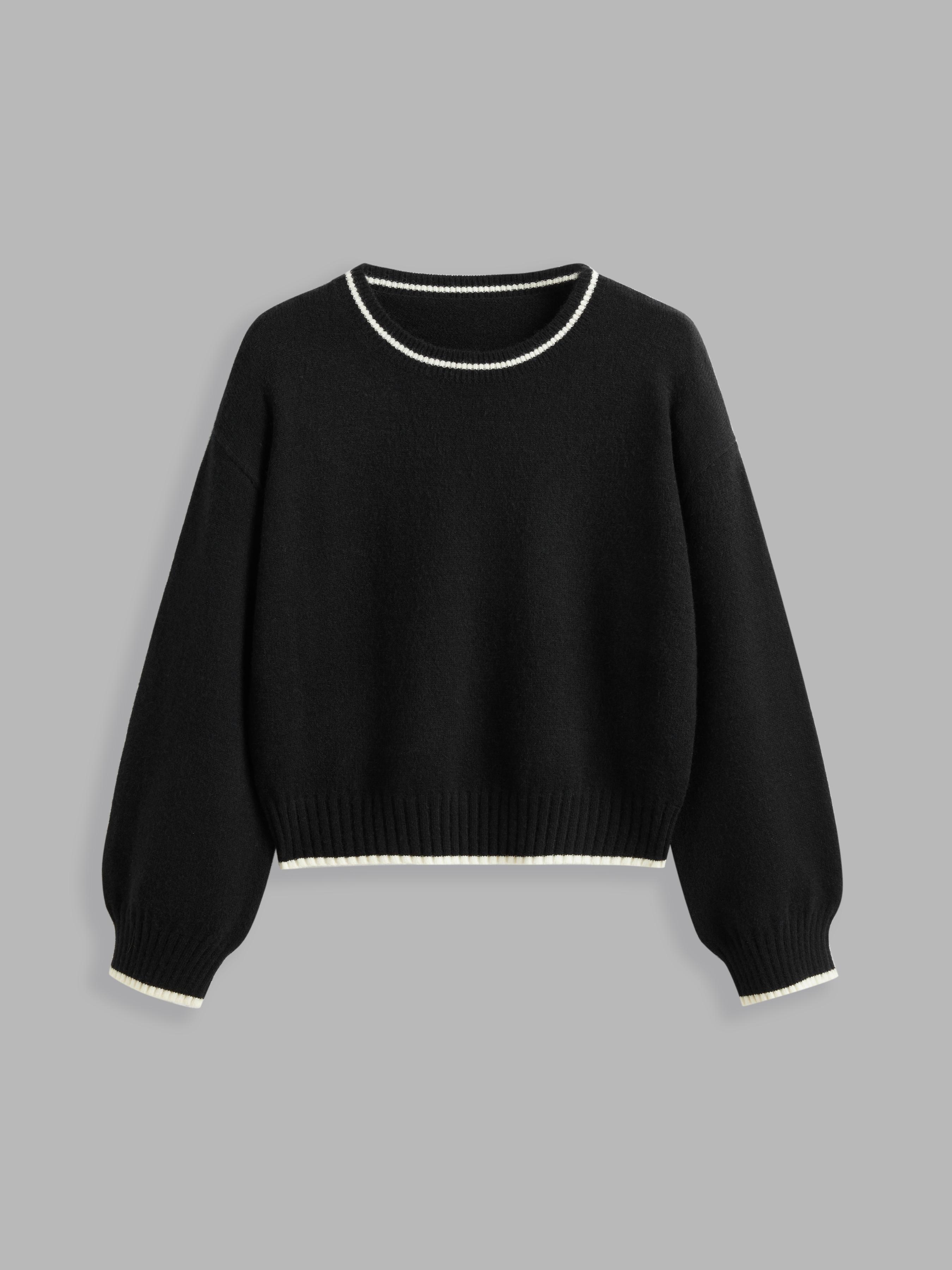 Knit Round Neckline Solid Contrasting Binding Top Curve & Plus by CIDER