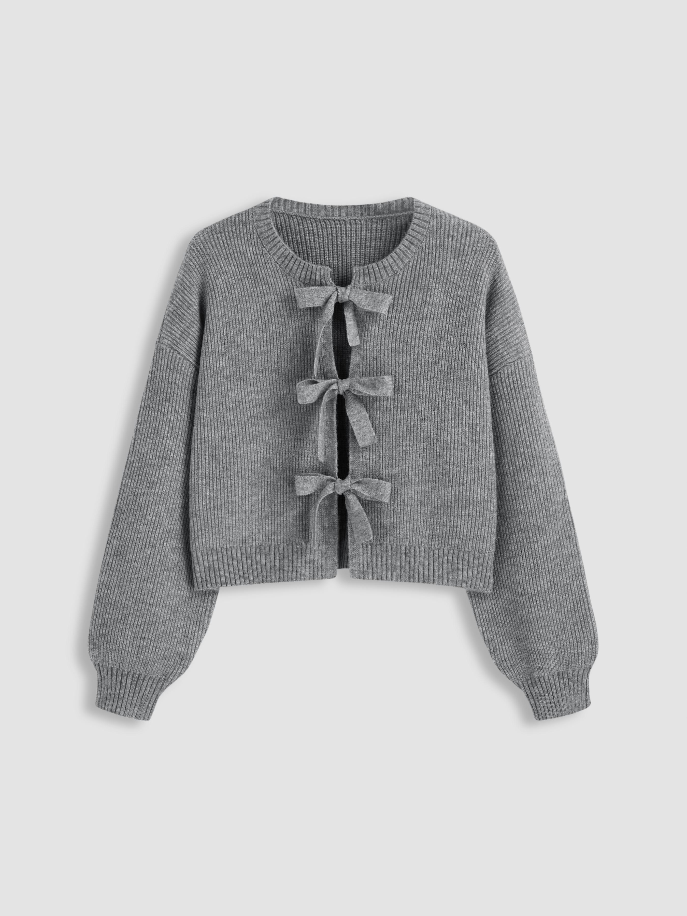 Knit Round Neckline Solid Tie Front Cardigan Curve & Plus by CIDER