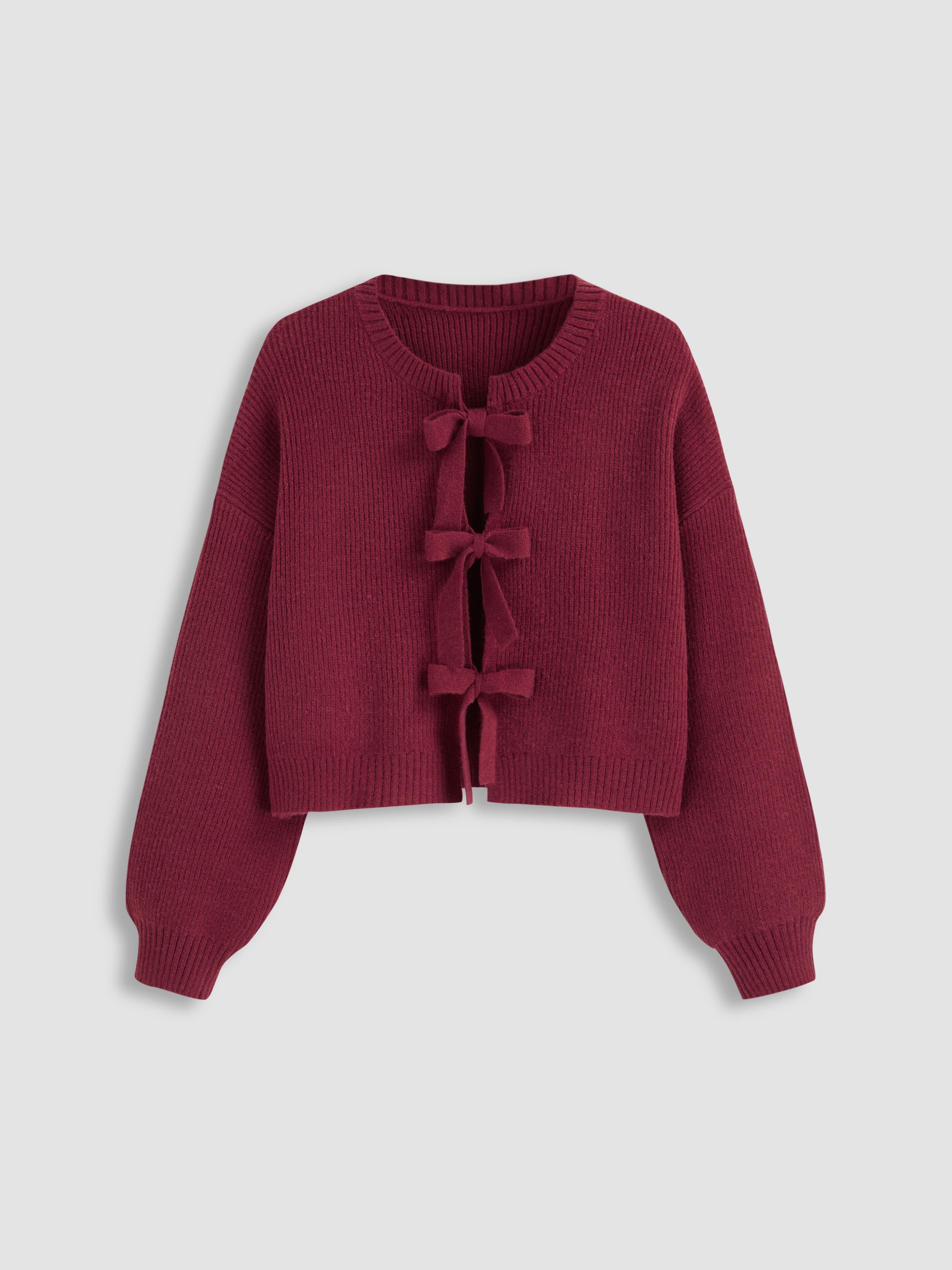 Knit Round Neckline Solid Tie Front Cardigan Curve & Plus by CIDER