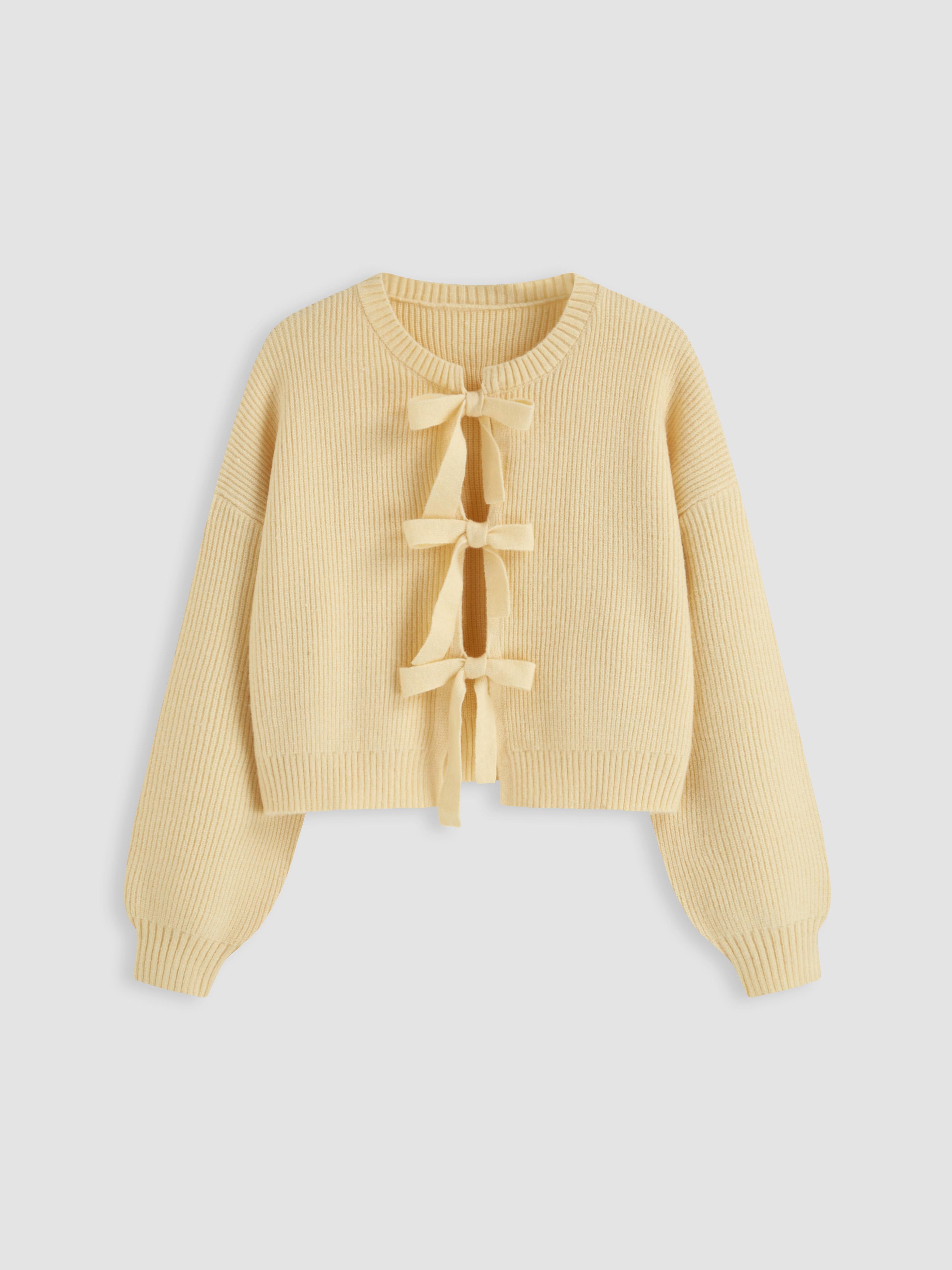 Knit Round Neckline Solid Tie Front Cardigan Curve & Plus by CIDER