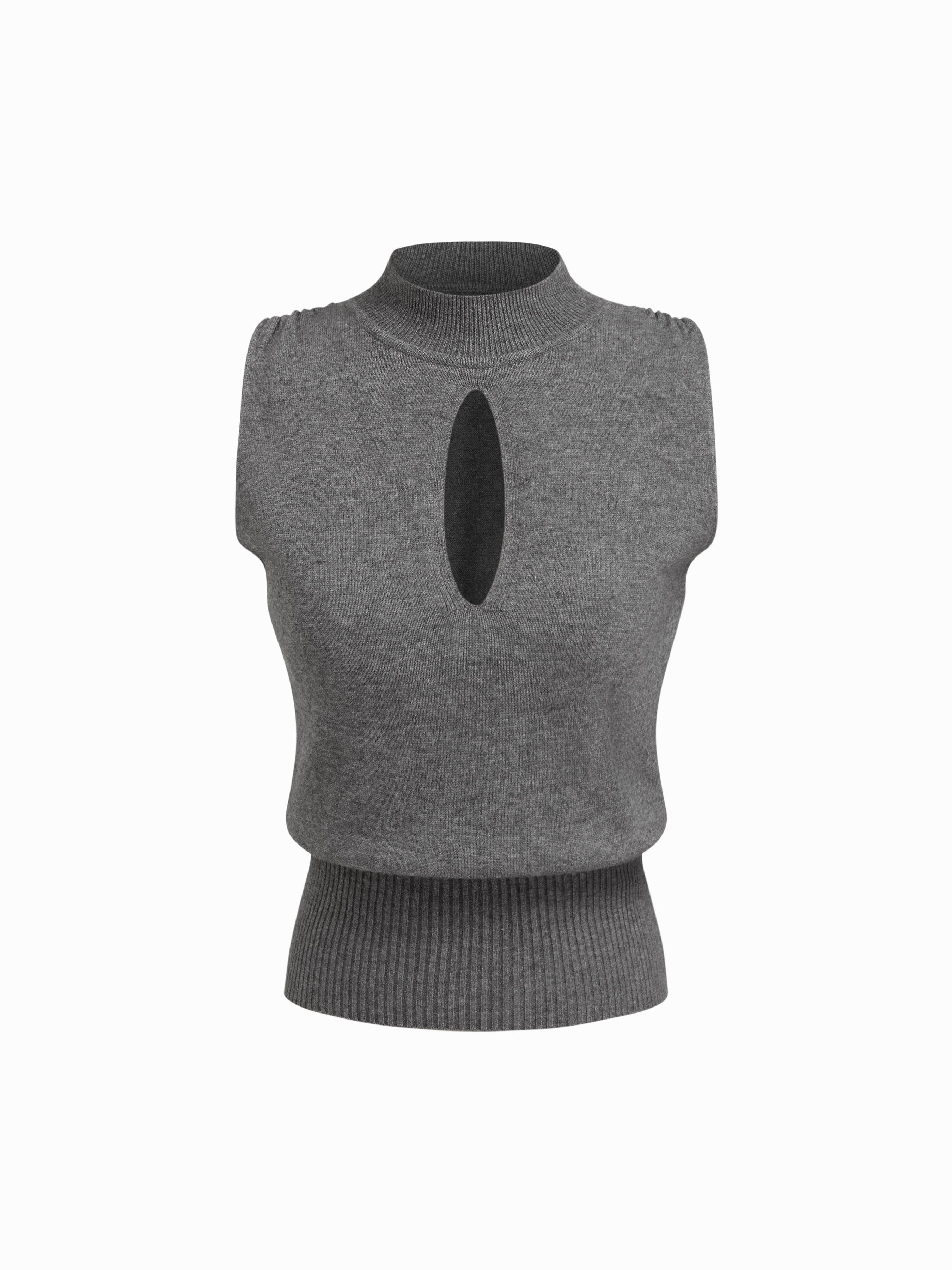 Knit Stand Collar Cut Out Cinched Waist Top by CIDER