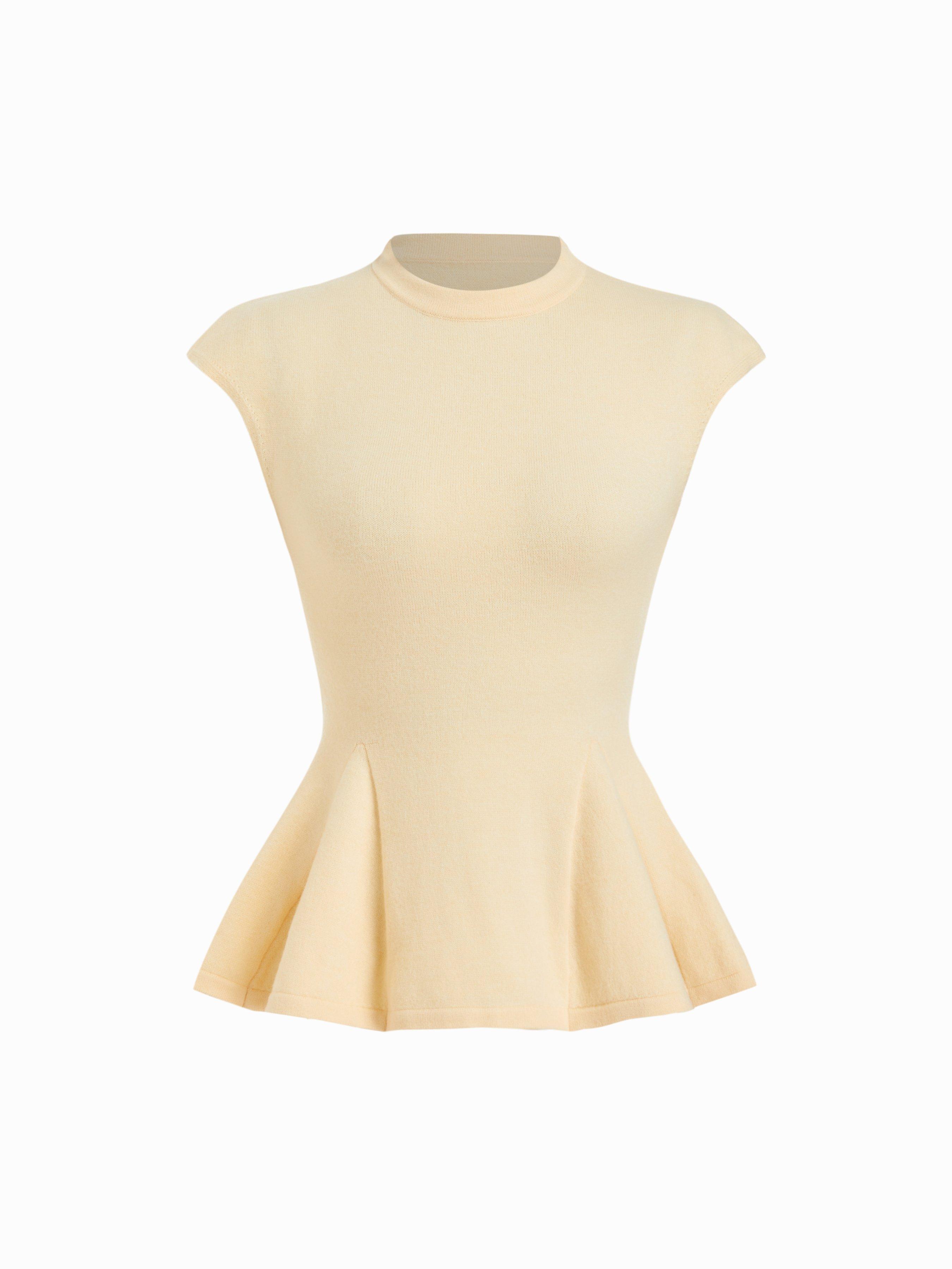Knit Stand Collar Peplum Hem Short Sleeve Top by CIDER