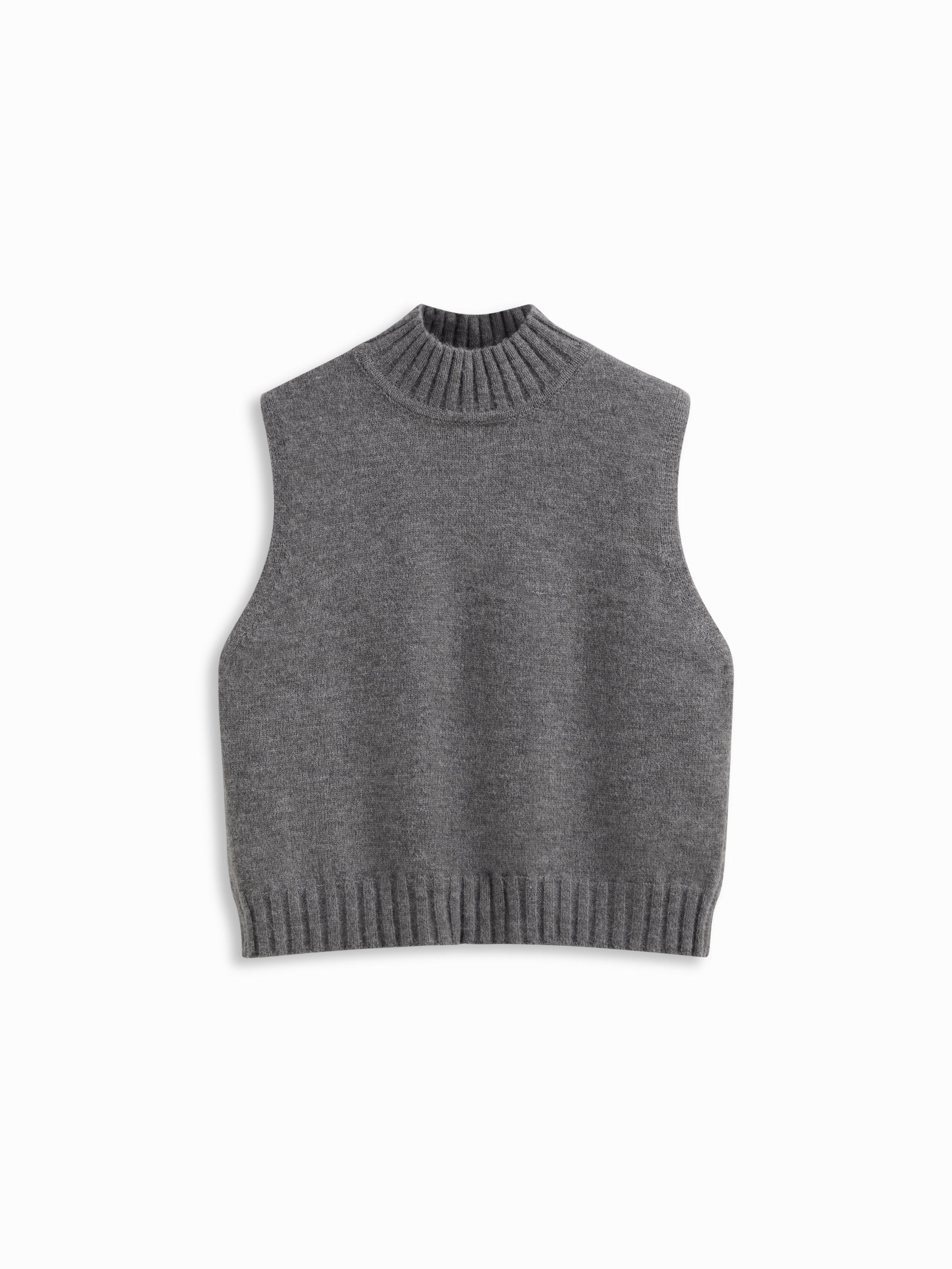 Knit Stand Collar Split Vest by CIDER