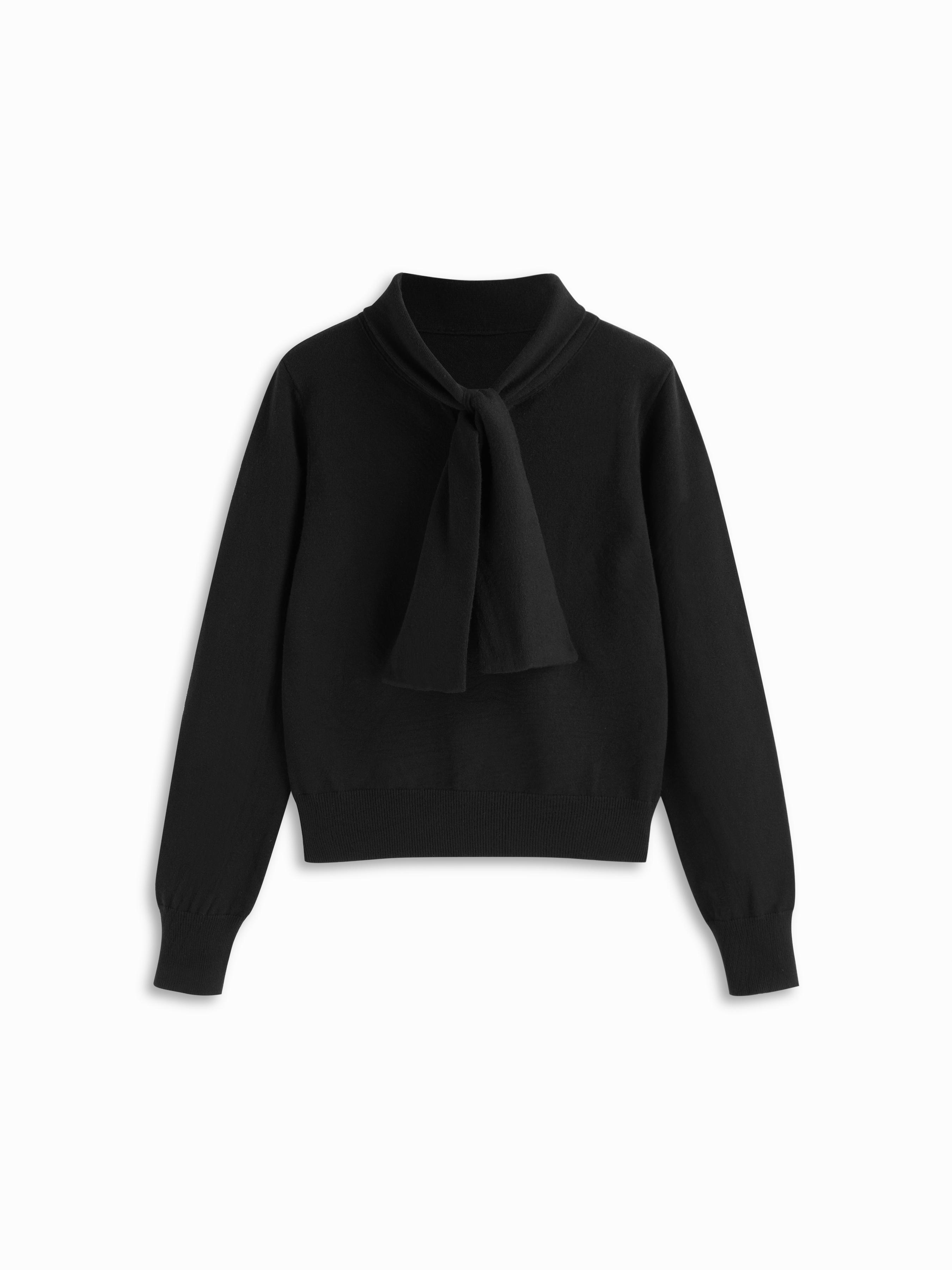 Knit Stand Collar Tie Front Button Long Sleeve Top by CIDER
