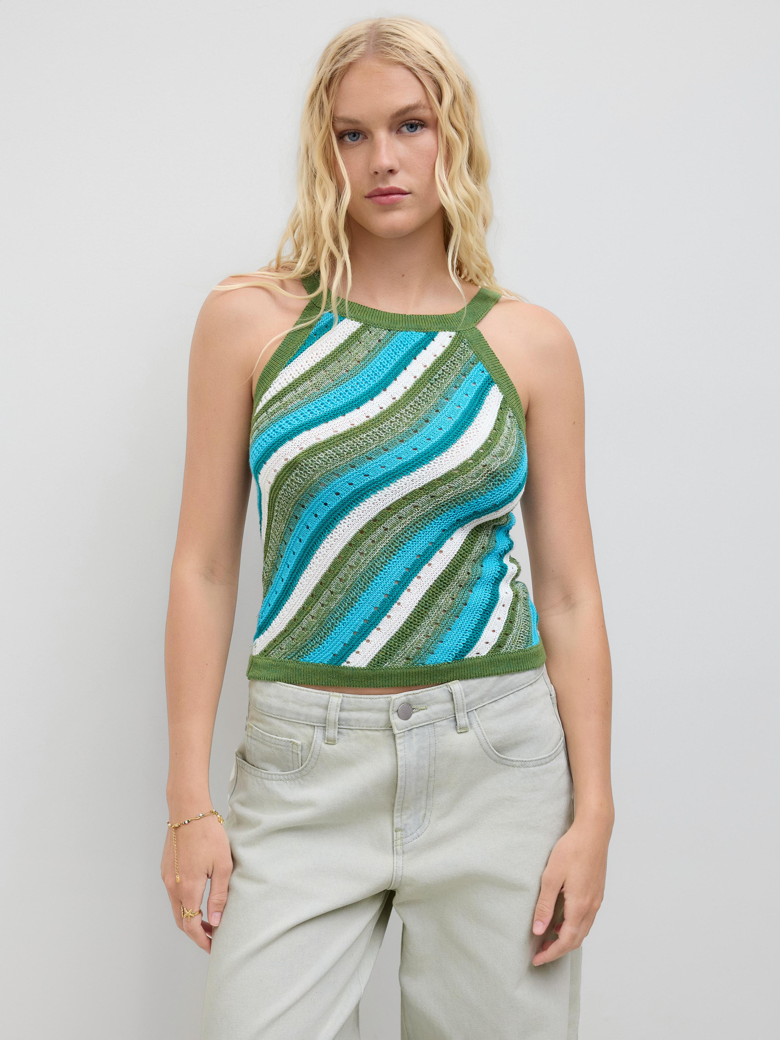 Knit Stripe Contrasting Binding Cami Crop Top by CIDER