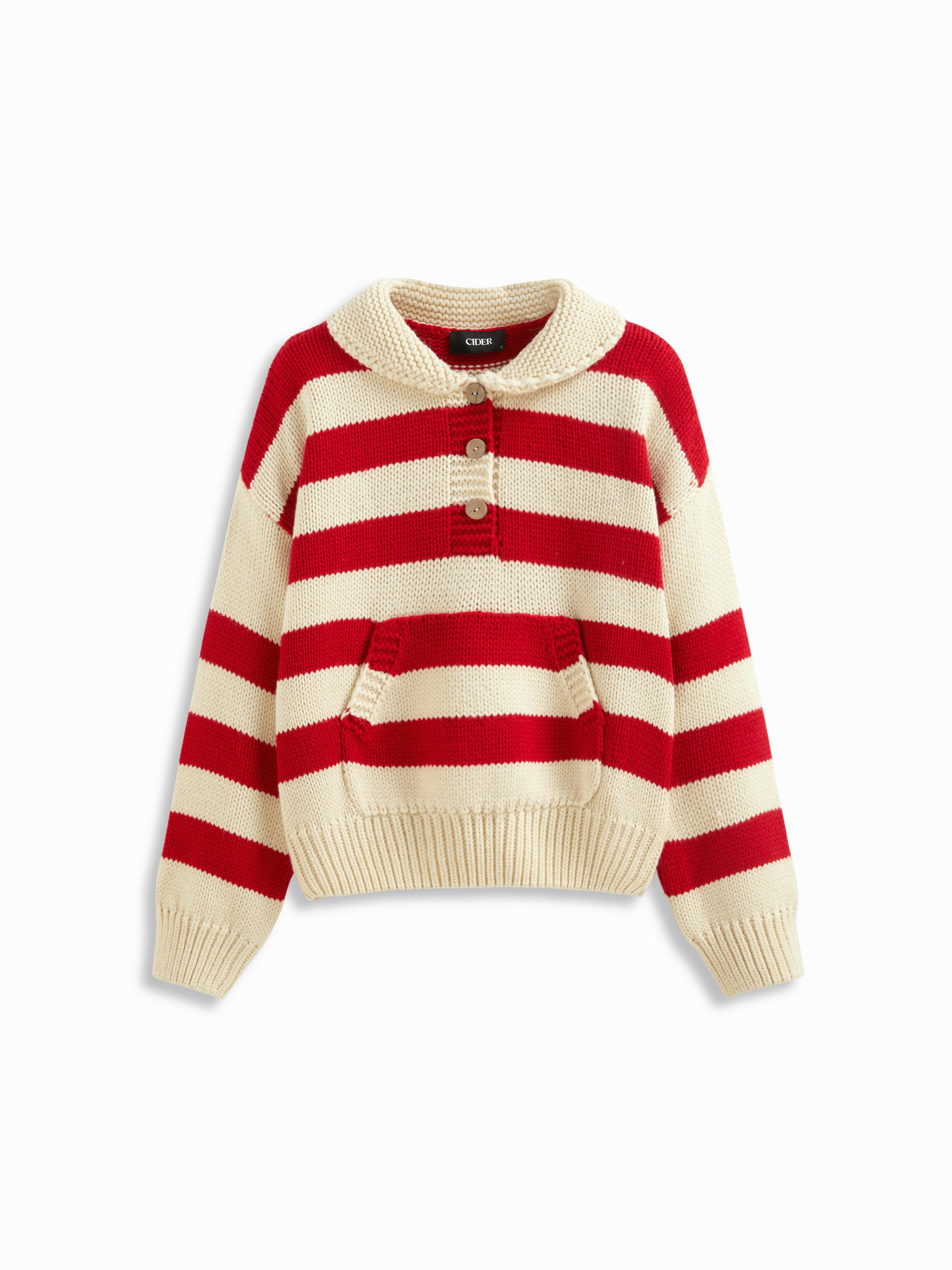 Knit Striped Collar Long Sleeve Oversized Top by CIDER