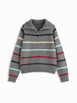 Knit Striped Colorblock Stand Collar Half Zip Sweater by CIDER Knit Striped Colorblock Stand Collar Half Zip Sweater by CIDER