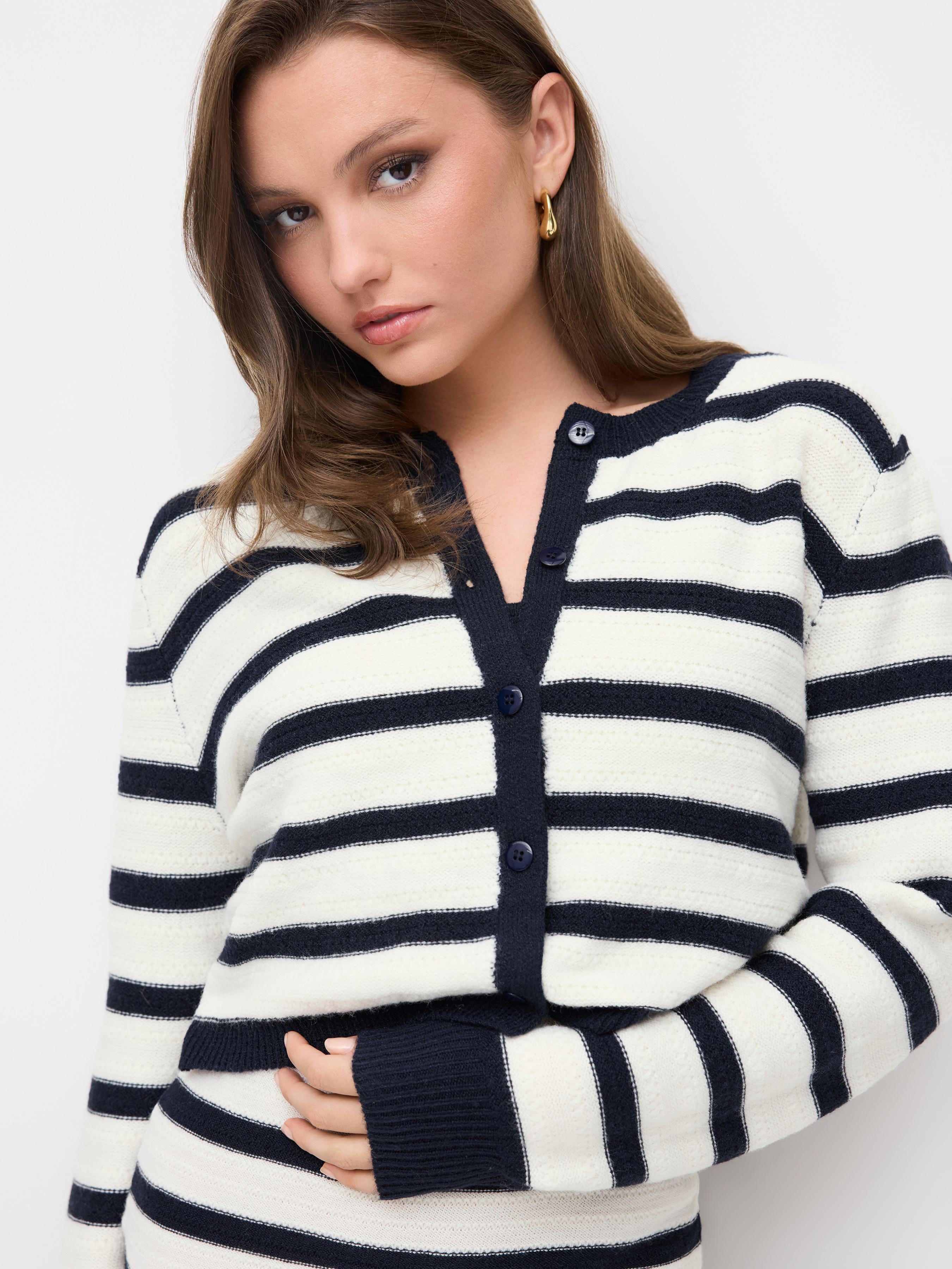 Knit Striped Long Sleeve Cardigan by CIDER
